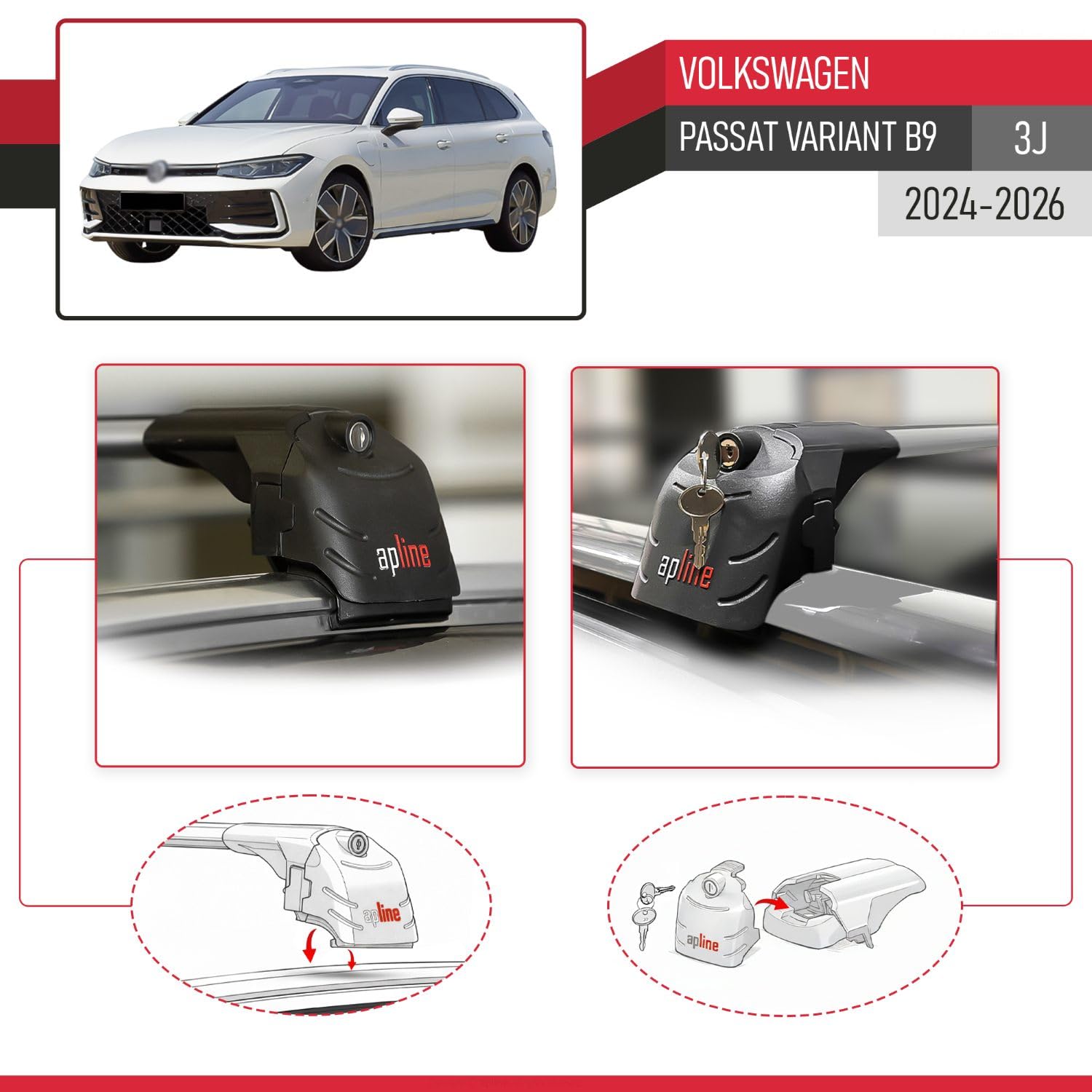 Compatibile con Volkswagen Passat Variant B9 (3J) 2024-2026 Modello ACE-2 Barre Tetto Portapacchi Auto Barre Portatutto Grigio Alluminio 2 Barre