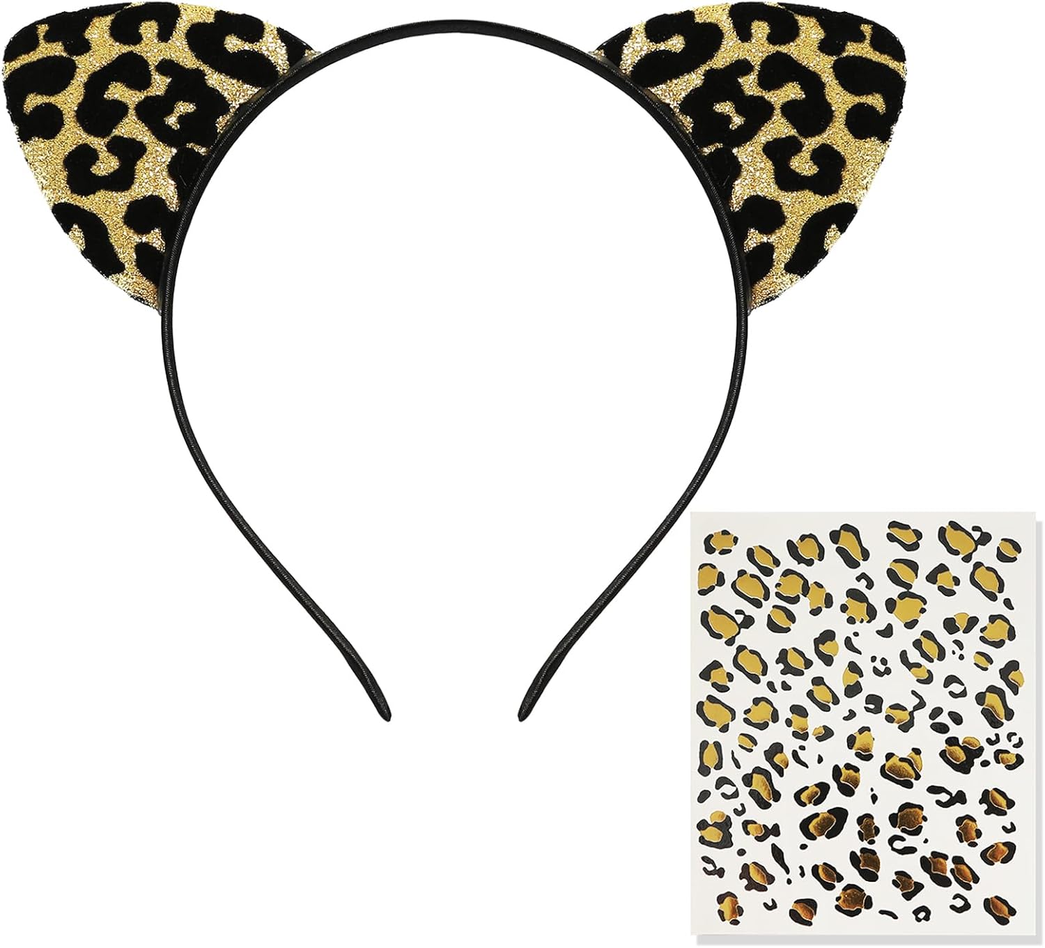 Cheetah Ears Headband with Gold Temporary Tattoos Leopard