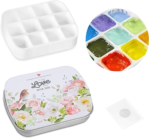 Hennaja Mini caja de lata portátil, paleta de acuarela vacía de 12 pozos, pequeña almacenamiento de pintura, kit de acuarela para bocetos al aire