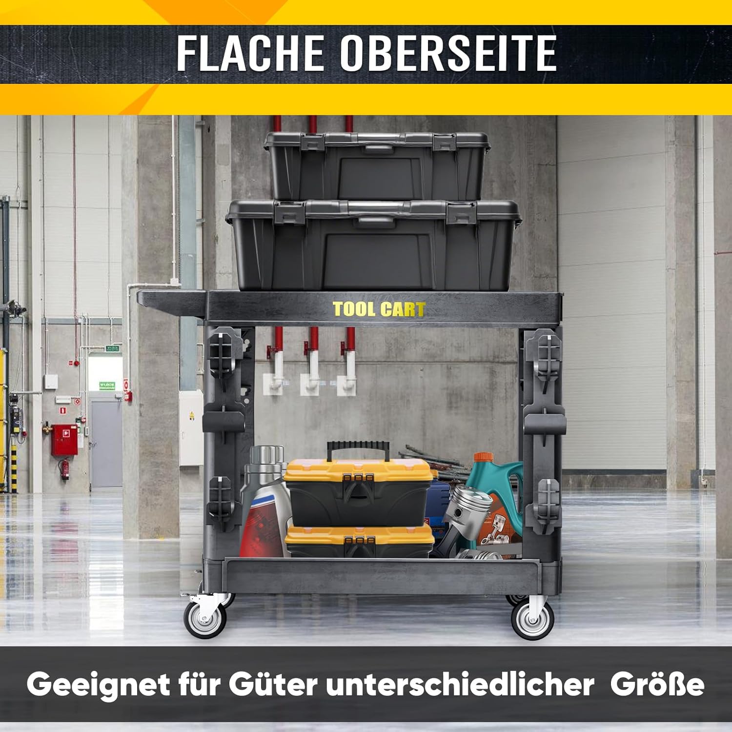 SILVEL Flat Top Utility Cart 45.6X25.2in Heavy Duty Flat with Full Swivel Wheels 600LBS Capacity 2 Shelf Service Cart Rolling Utility Carts with Wheels Ergonomic Handle for Warehouse,Garage,Cleaning