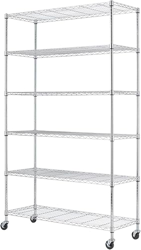 Estante comercial de 82 x 48 x 18 pulgadas, estante de 6 niveles de alambre ajustable de metal, 76 color cromado