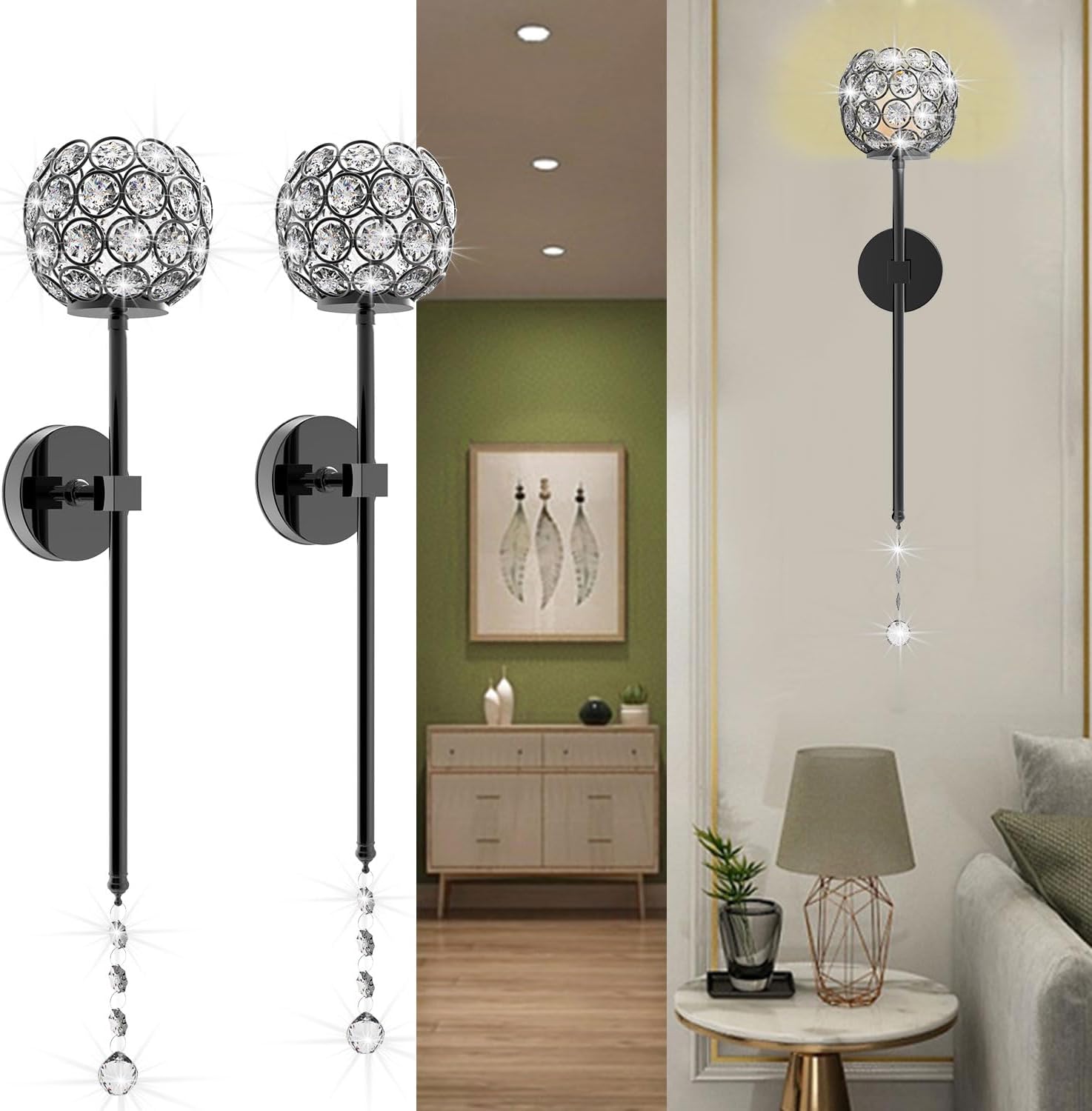 Silver Crystal Wall Candle Sconce Holder Modern Candle Sconces for Wall Hanging for Living Room Farmhouse Fireplace Wedding Set of 2