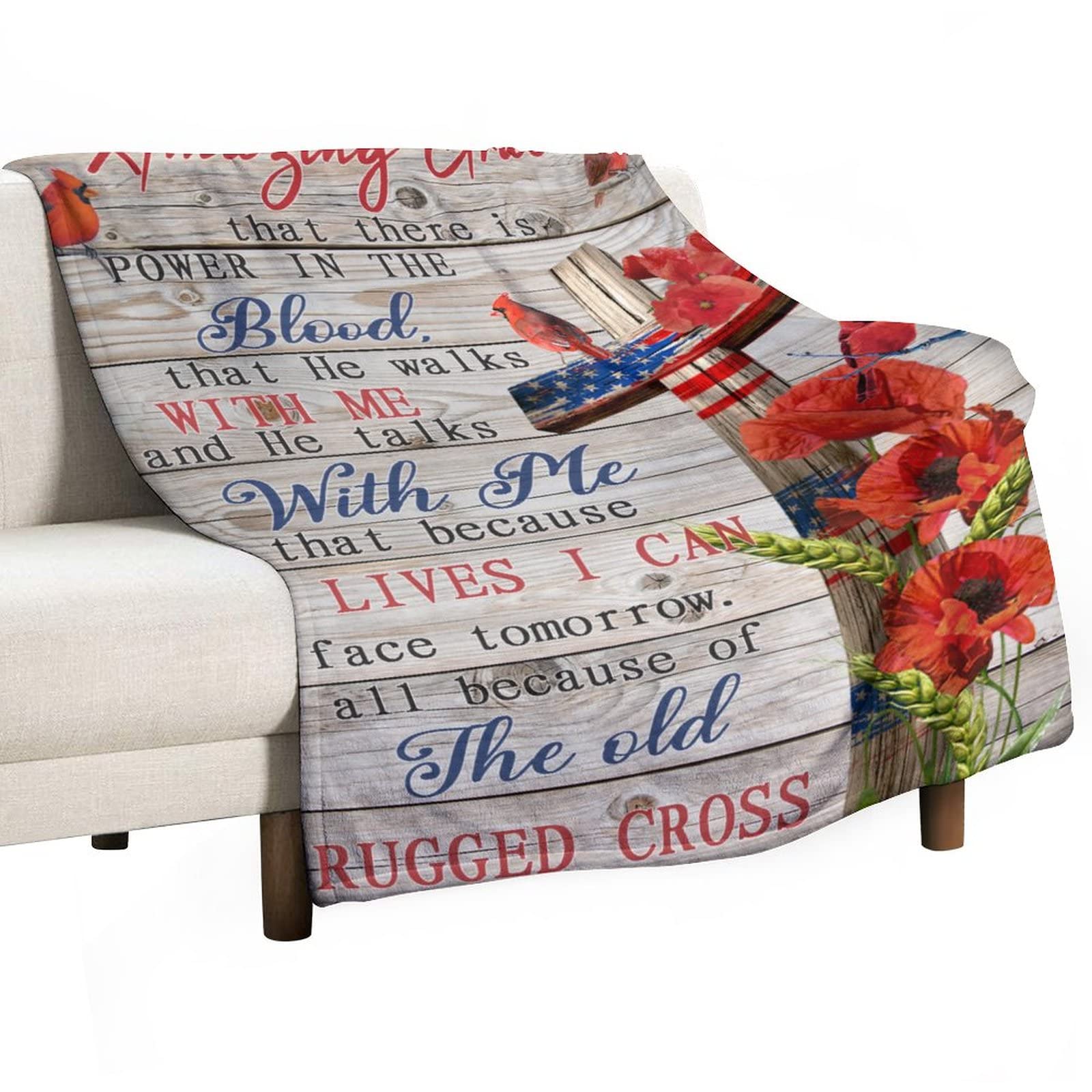 Couverture peluche motif croix coquelicot 130x150cm pour canapé