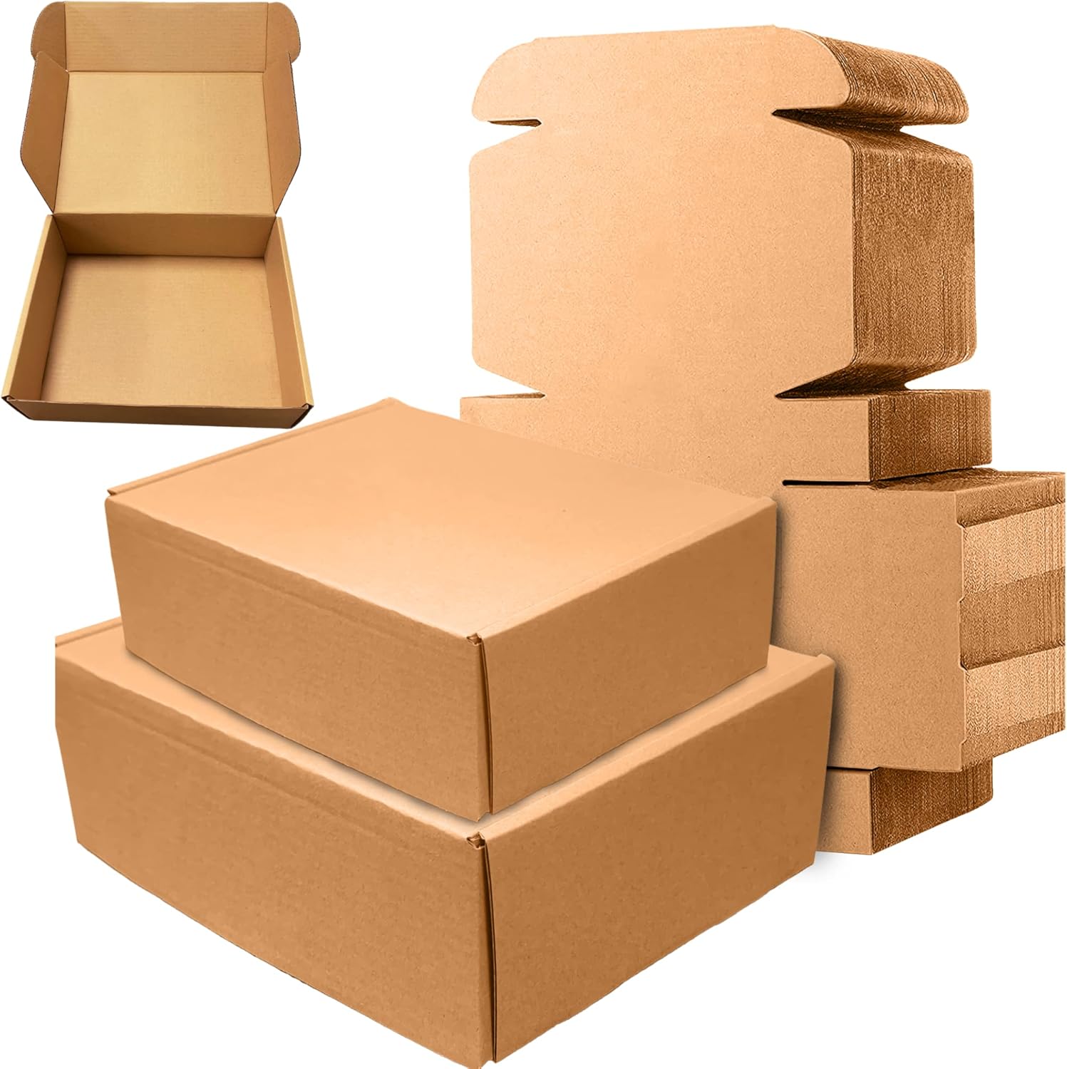 Shipping Boxes 12x9x4 Inches Set of 25, Folding Kraft Corrugated Cardboard, Small