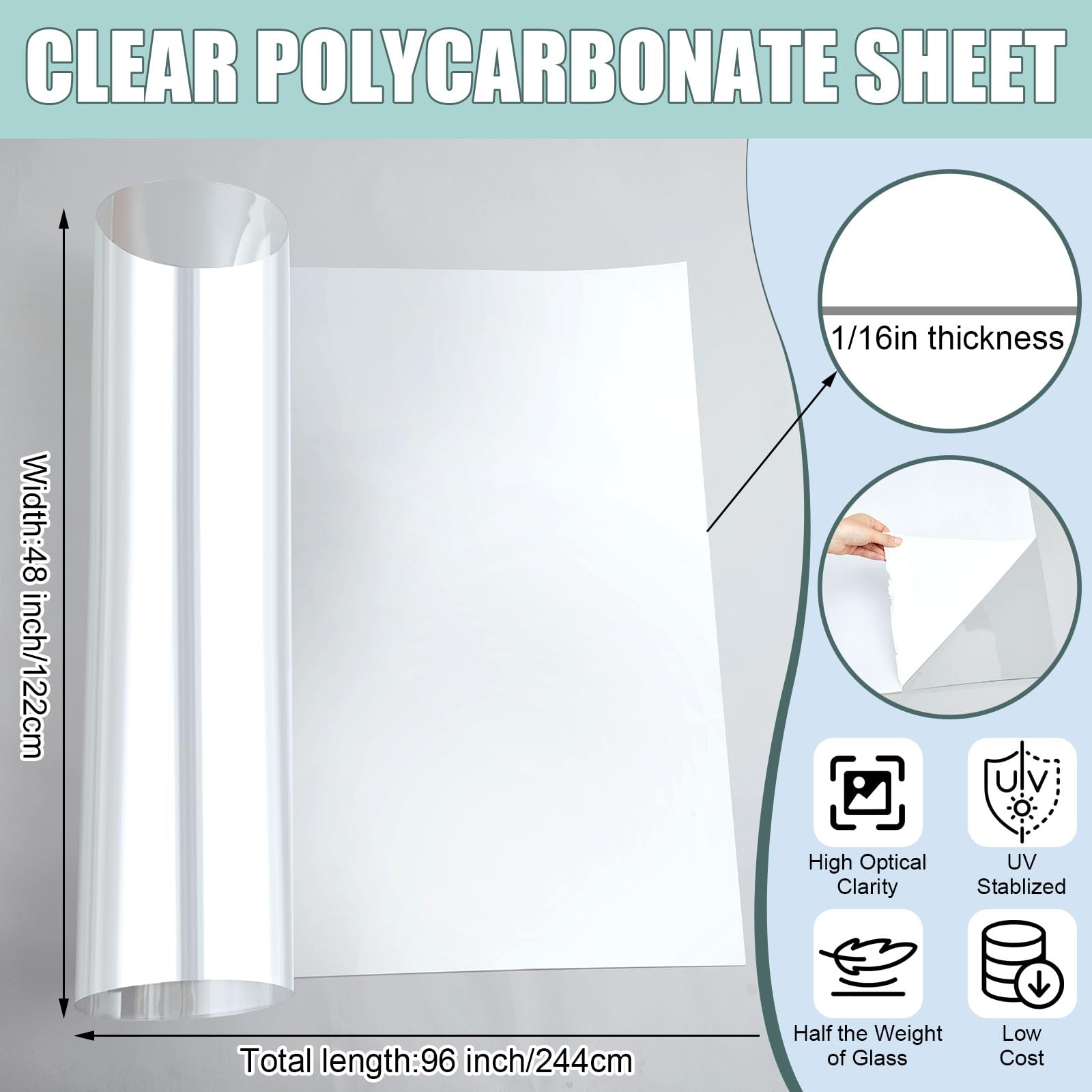 Beeveer Polycarbonate Clear Plastic Sheet 1 Pcs 48
