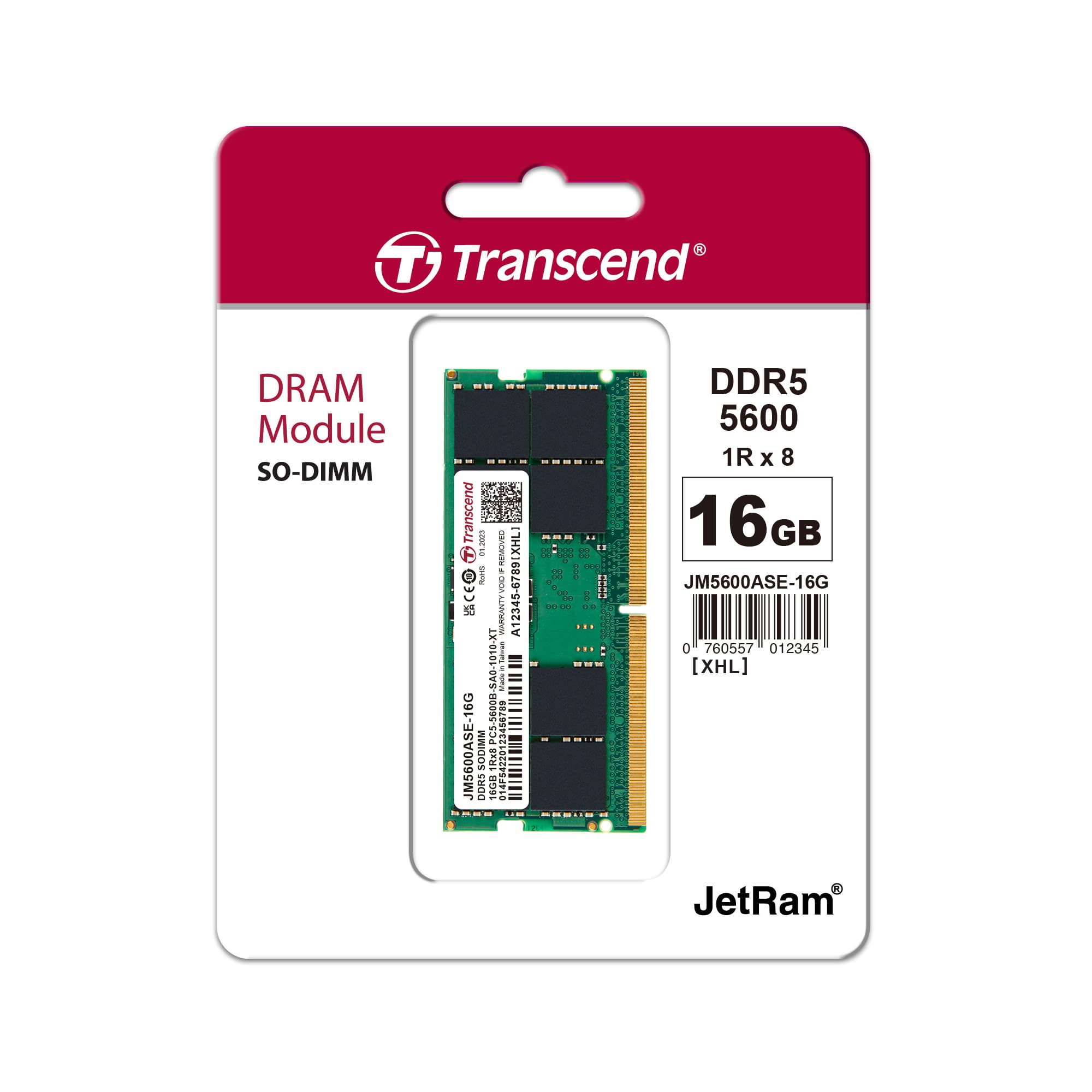 Transcend 16GB DDR5 5600MHz SO-DIMM Laptop RAM, Compatible w