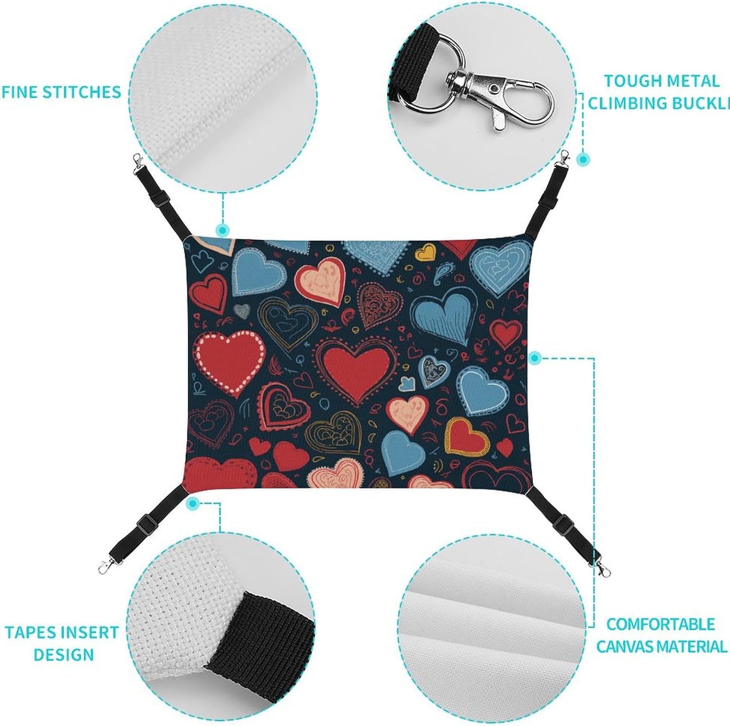 review Hanging Pet Hammock, Arious Heart Shapes Printed Soft Breathable Pet Hammock with Adjustable Straps and Metal Hooks for Cats Small Dogs Rabbits Sugar Gliders