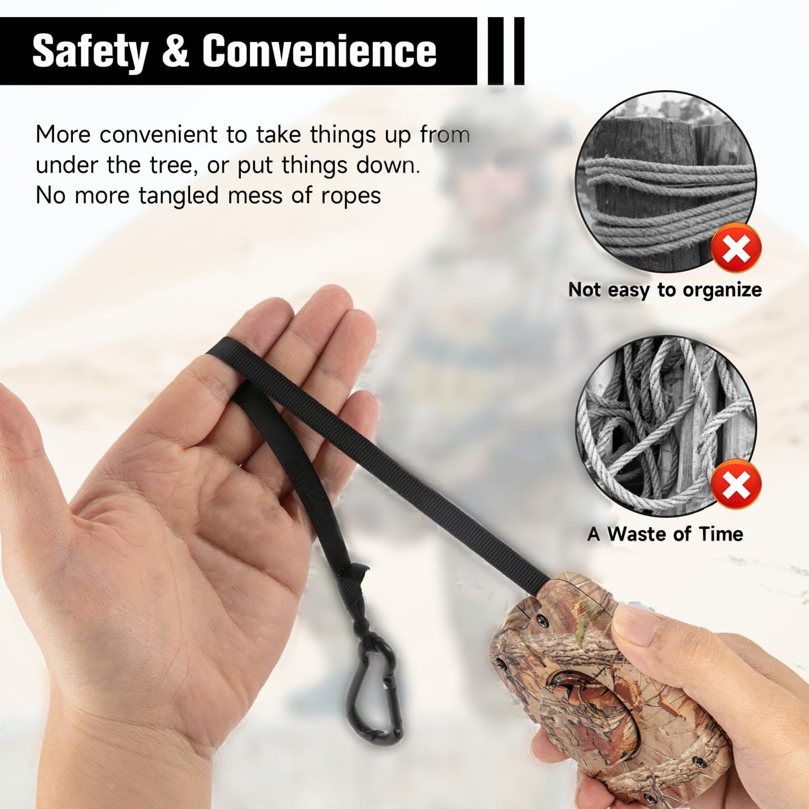 Cuerda de retráctil, Accesorios de Caza silenciosos, Ascensor de Caza, Soporte de árbol, Soporte de Cuerda portátil, Cuerda de elevación de Caza para Herramientas de de Caza