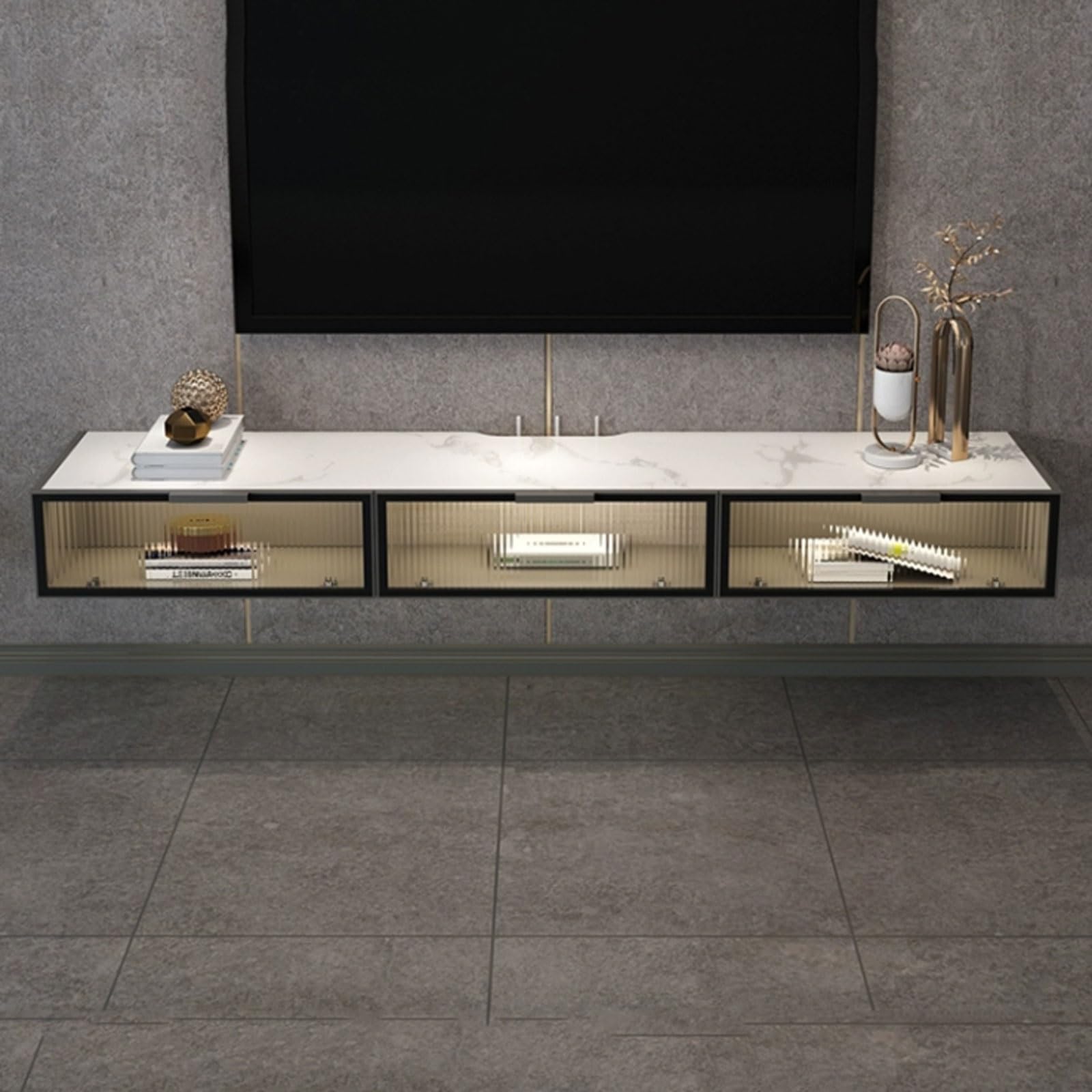 Mueble de TV de pared, Soporte flotante de lujo for TV con mesa de pizarra y puertas de vidrio abatibles, estante flotante de 70,8 pulgadas/78,7 pulgadas for debajo del televisor, centro de entretenim