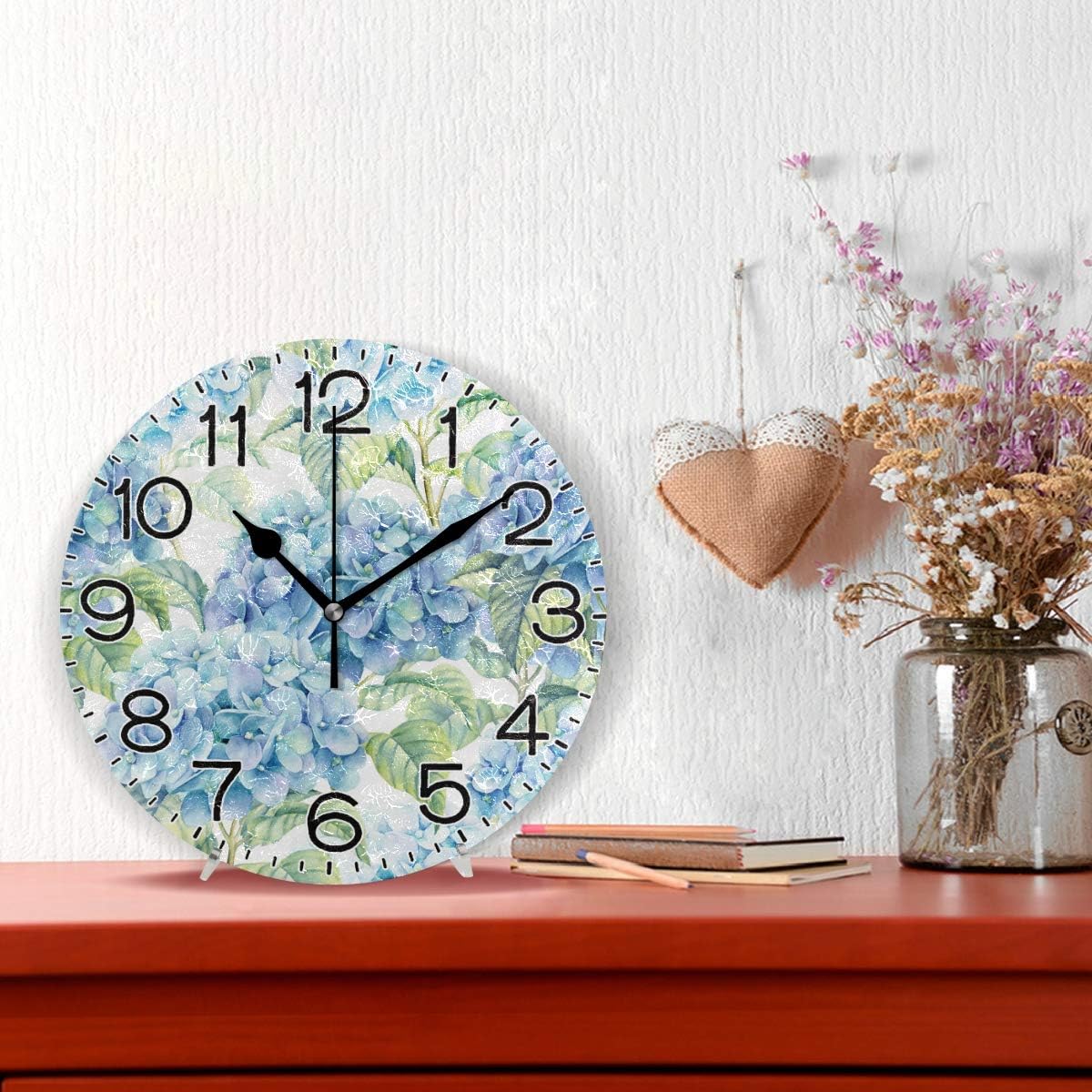 ALAZA Hydrangea Watercolor Wall Clock Battery Operated Non Ticking Silent Quartz Analog Rustic Farmhouse Round Clock Retro Decor for Home Kitchen Living Room Bathroom