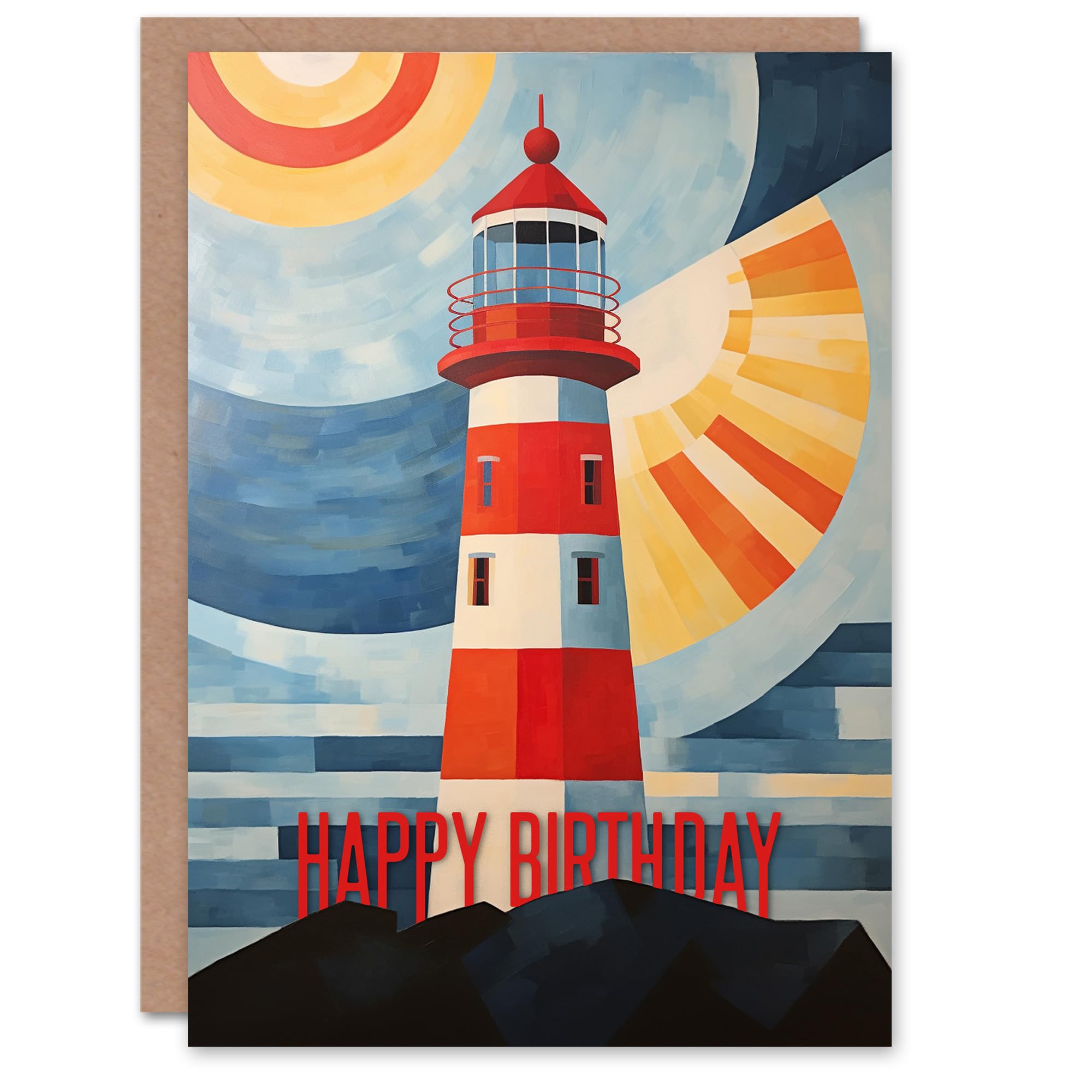 Artery8 Birthday Greeting Card Abstract Nautical Lighthouse Sun For Him Her