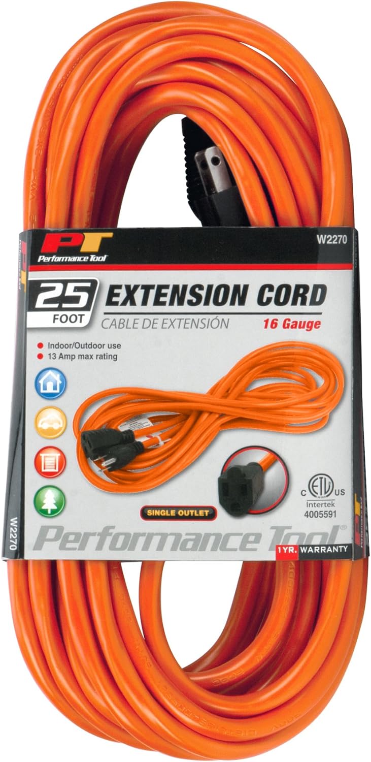Performance Tool W2270 25' 16-Gauge Orange Extension Cord