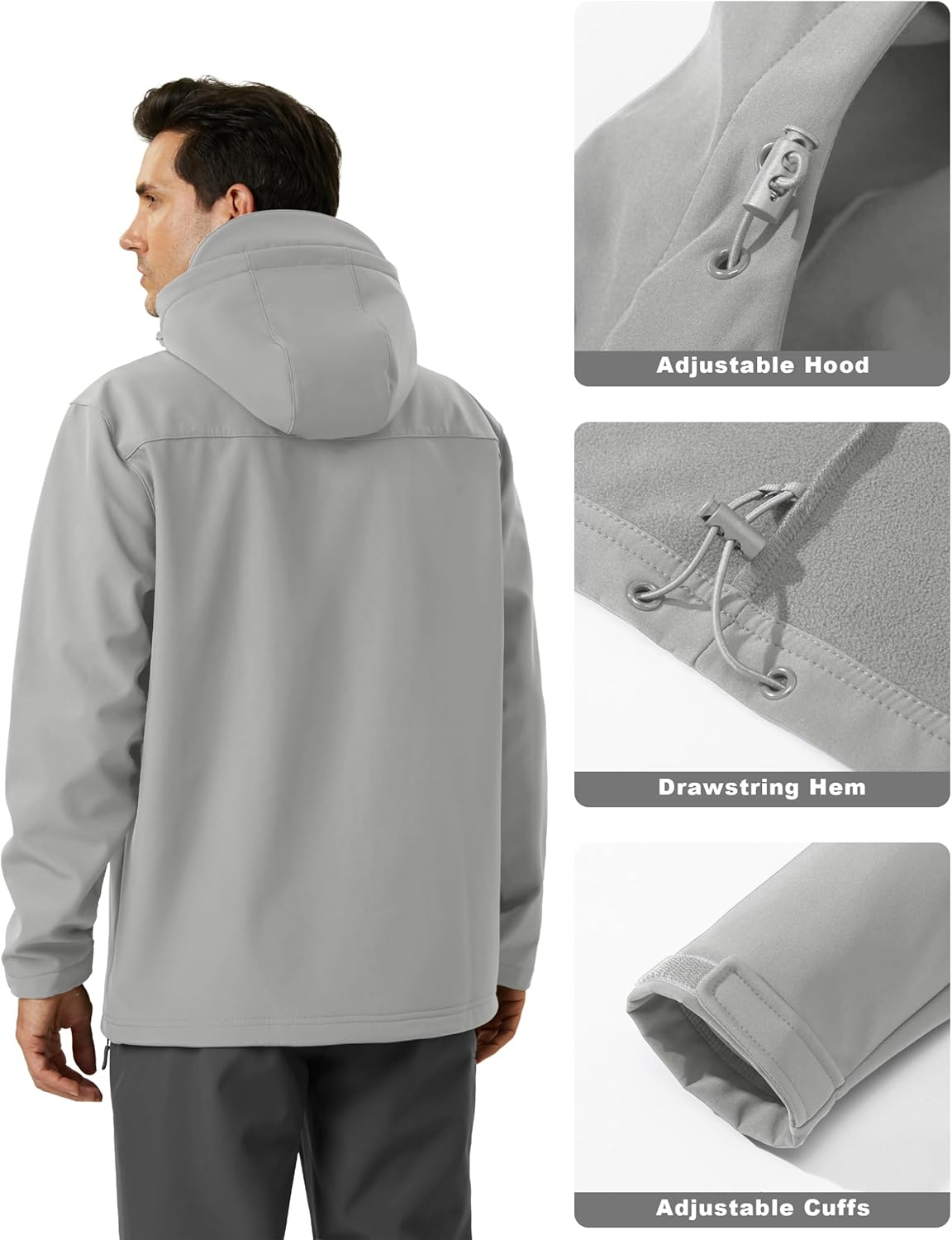 MAGCOMSEN Men's Waterproof Fleece Lined Rain Jacket Lightweight Softshell Raincoat with Hood Winter Hiking Windbreaker - Image 6