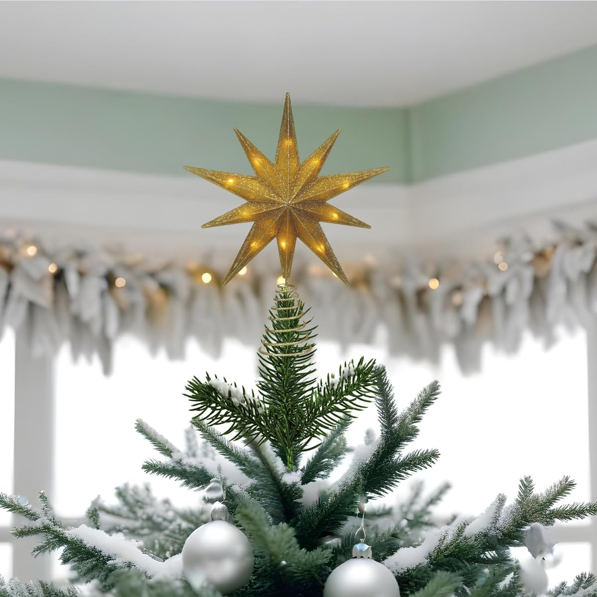 Old World Christmas 12" Lit Gold Glitter Star Tree Topper