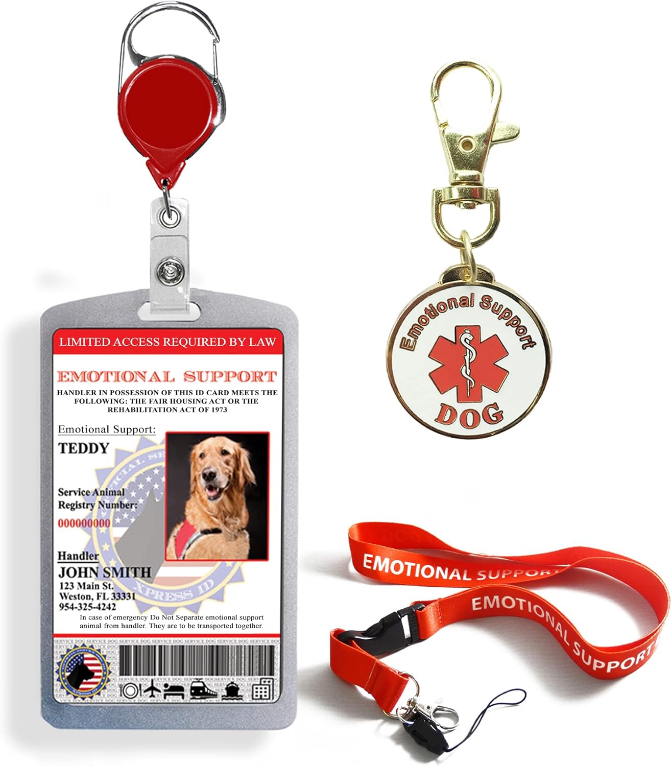 XpressID Emotional Support Animal ID Plus Keychain & ESA Lanyard - Registration to Service Animal Registry Included - QR Code Ready
