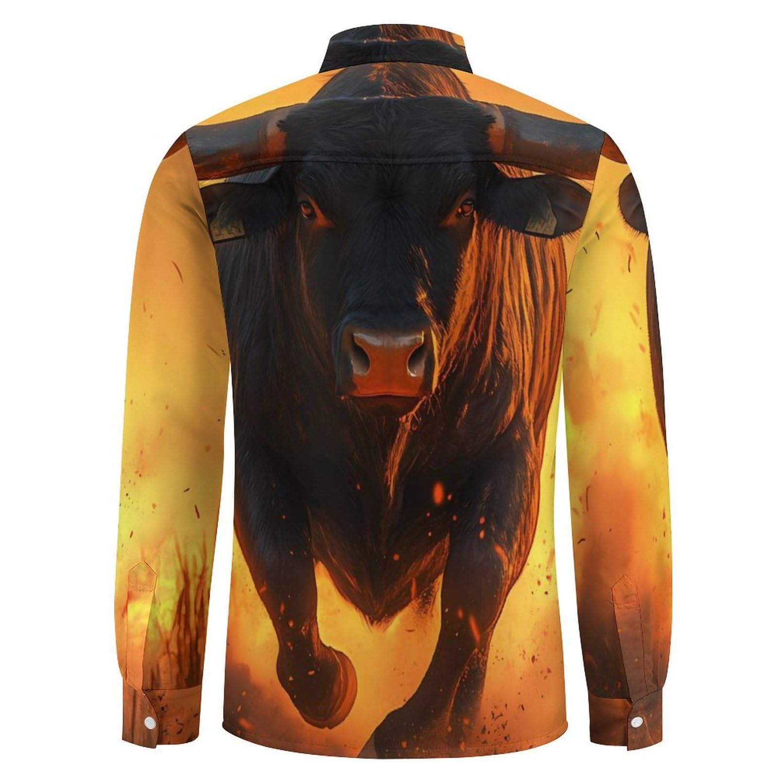 Angry Running Bull Sunset - Camicia casual da uomo a maniche lunghe con bottoni e tasca | T-shirt Top Scollo a V Poliestere