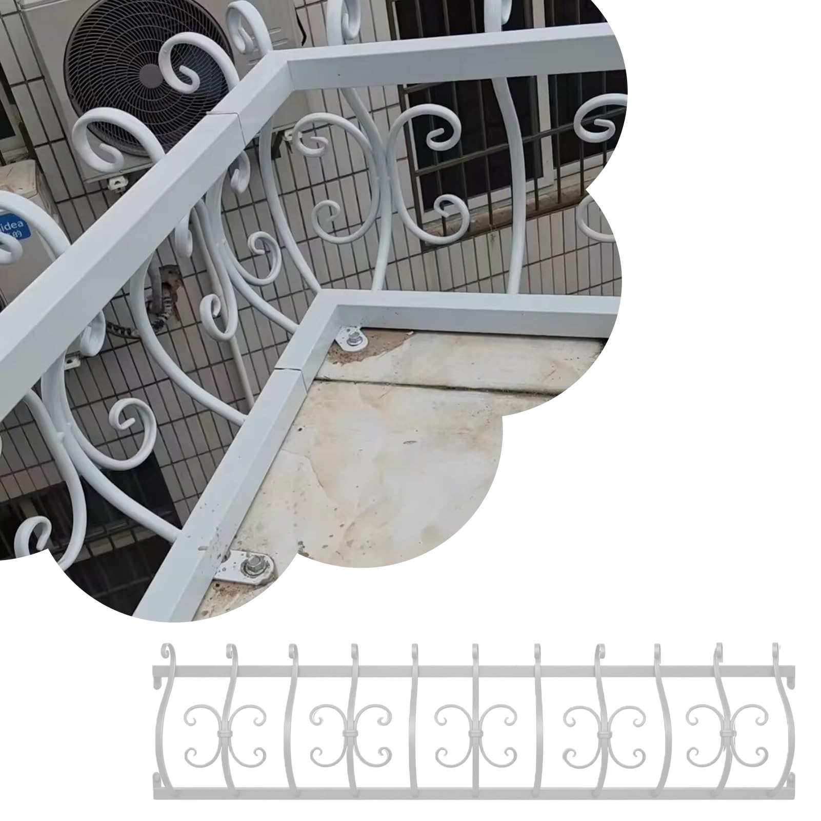 White Fence Extenders Height for Top Privacy, Horizontal Deck Railing Kit Balcony/Garden Wall, Decorative Metal Railing Picket with Flowers Designs(80x50cm/31x20in)