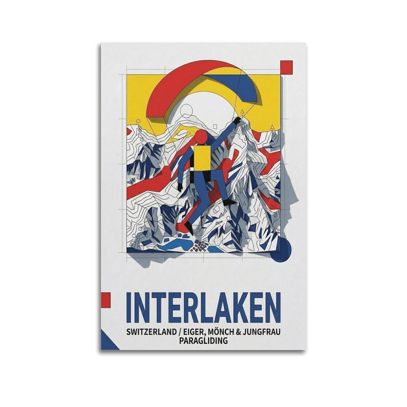 OKAHYS Travel Poster Switzerland Interlaken Paragliding Modern Decorative Canvas Prints - Ideal Wall Art for Family, Man Cave, Game Room, Boys & Girls Bedroom 20x30inch(50x75cm)