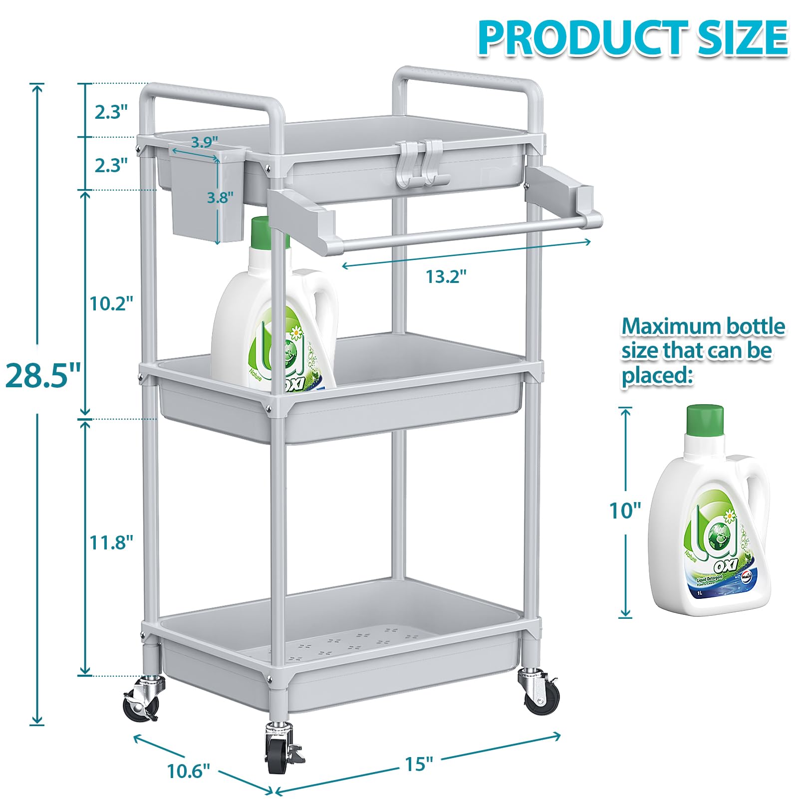 SPACEKEEPER Rolling Storage Cart, 3 Tier Utility Cart