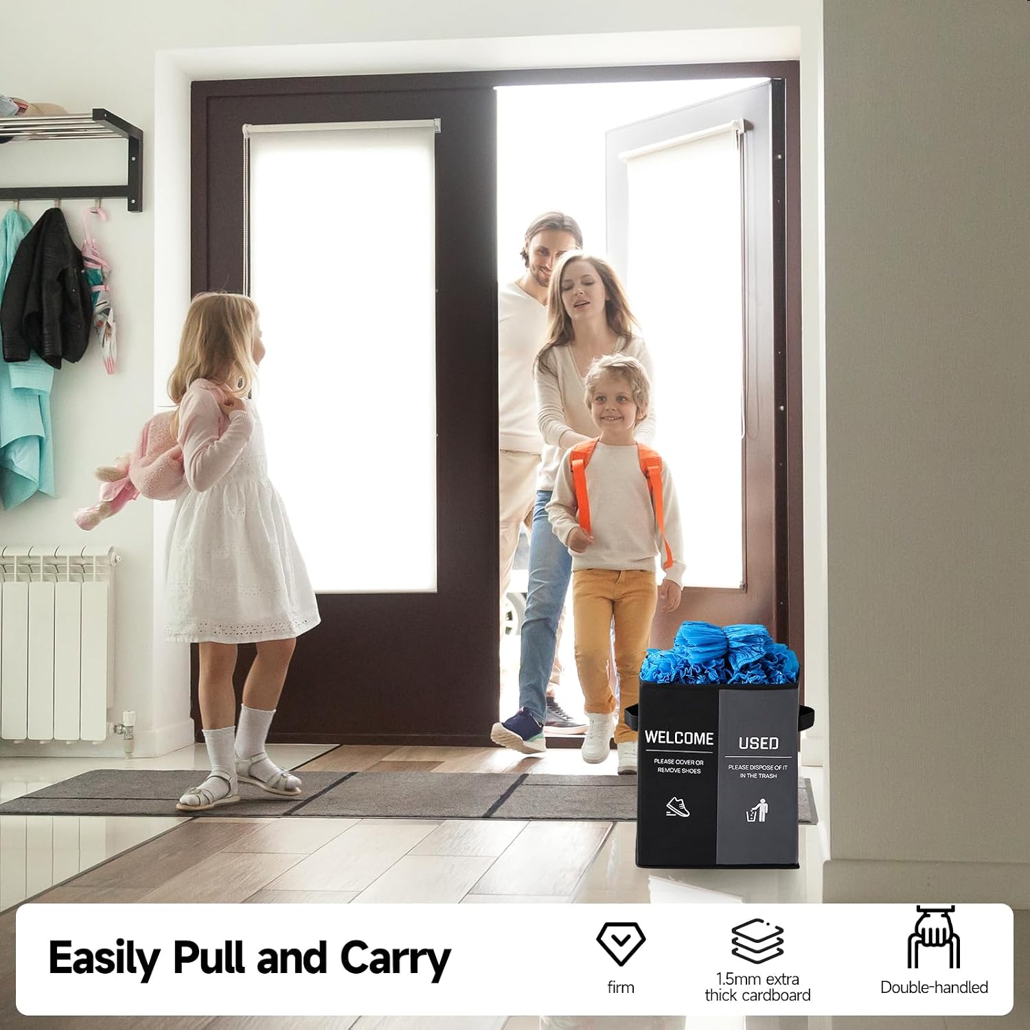 Foldable Shoe Cover Box Dispenser Storage Box Storage Bin Holder with Used Shoe Covers and Welcome Please or Remove Sign for Open House Supplies (Black, Gray) image 4