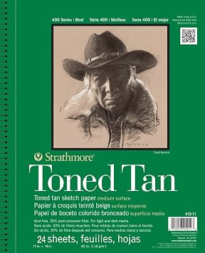 Strathmore 400 Series Wire Bound Toned Sketch Pad, 80 lb. Paper, 11 X 14 inches, Tan, 50 Sheets 412-11