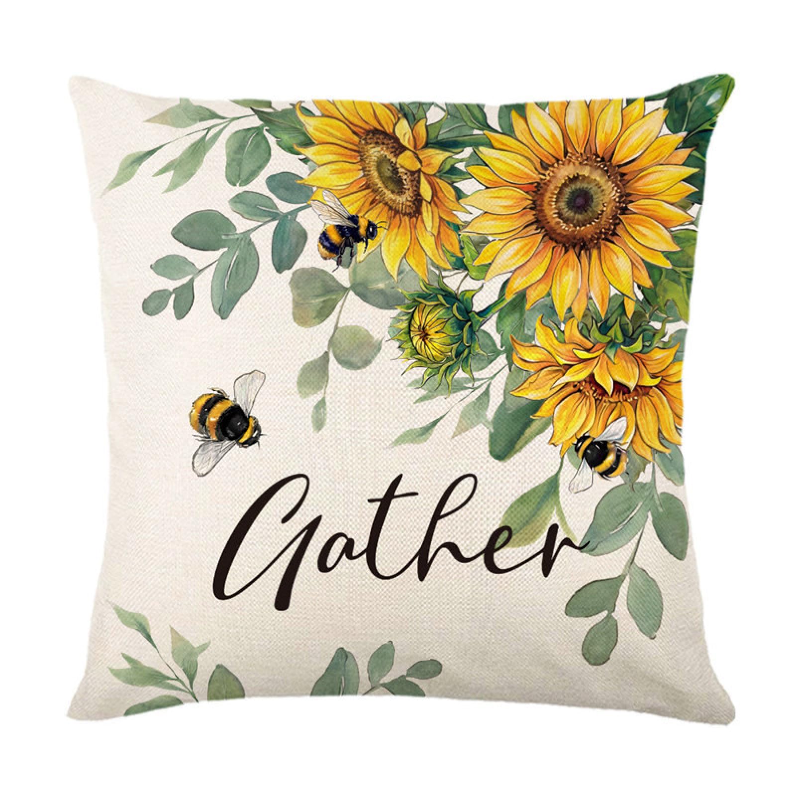 Cushion Covers 50cm x 50cm Green Yellow Sunflowers Decorative Pillows with Invisible Zipper Garden Cushions Square Linen Scatter Cushions Comfortable Breathable Pillow Cover