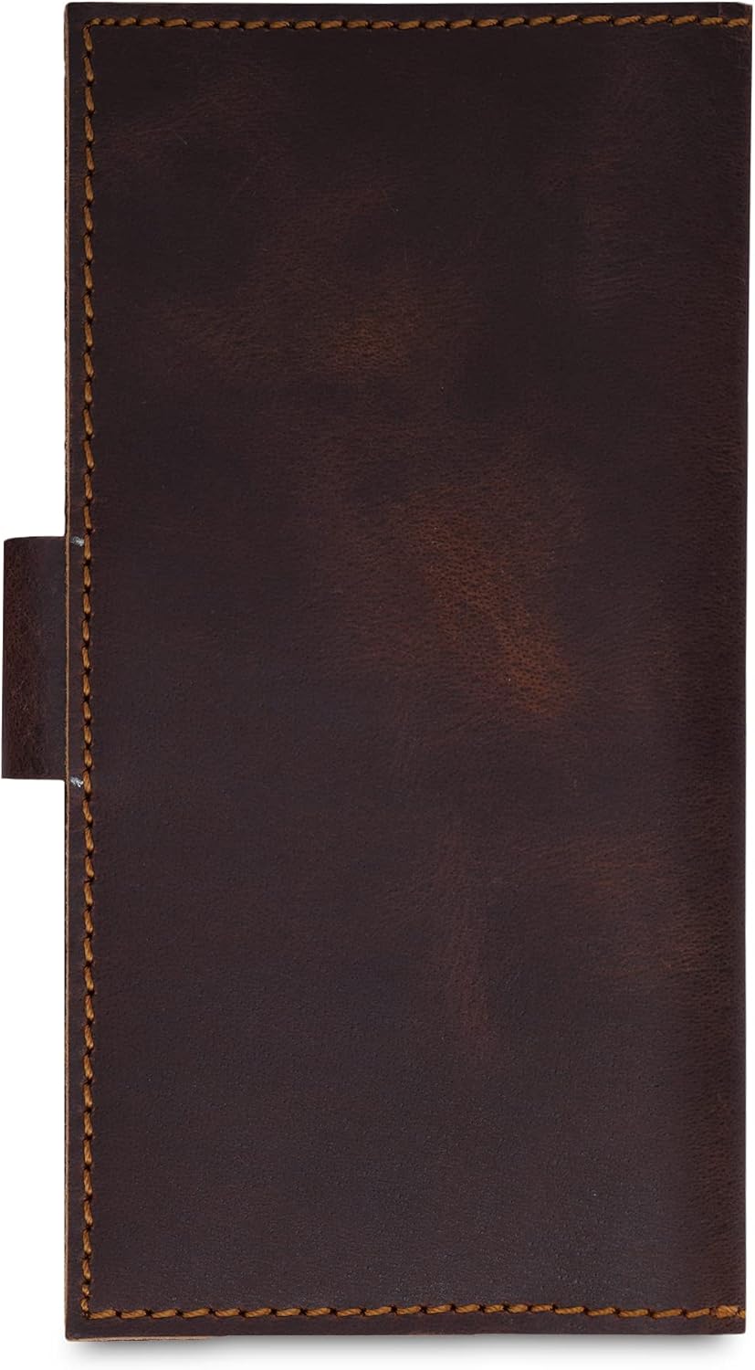 Distressed Leather Checkbook Cover with Pen Holder, Executive Leather Checkbook Wallet for Men Women Slim Vintage Bifold Checkbook Register Organizer for Personal Business Use (Brown) - Image 6