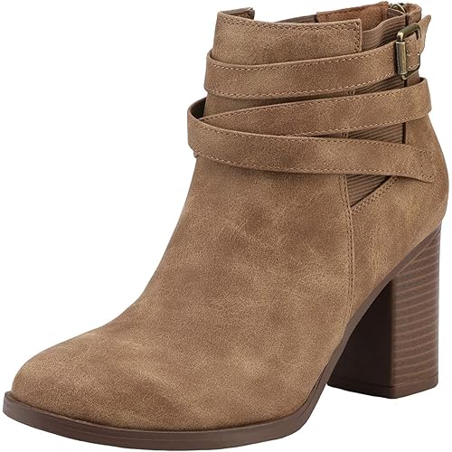 TOETOS Women's Chunky High Heel Ankle Boots Close Toe Fall Heeled Booties Shoes