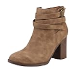 TOETOS Women's Chunky High Heel Ankle Boots Close Toe Fall Heeled Booties Shoes,Size 8.5,Tan,CHICAGO-03