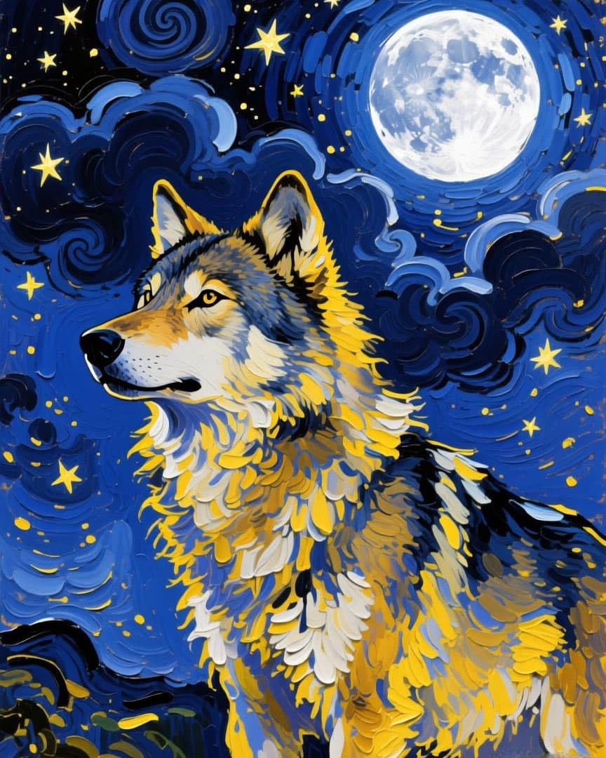 WallustrioaW DIY Cross Stitch Kits,Wolves Under the Moonlight,Wall Art Needlework Sewing Pattern,11CT Pre-Printed Embroidery Set Handmade Gift,40x50cm
