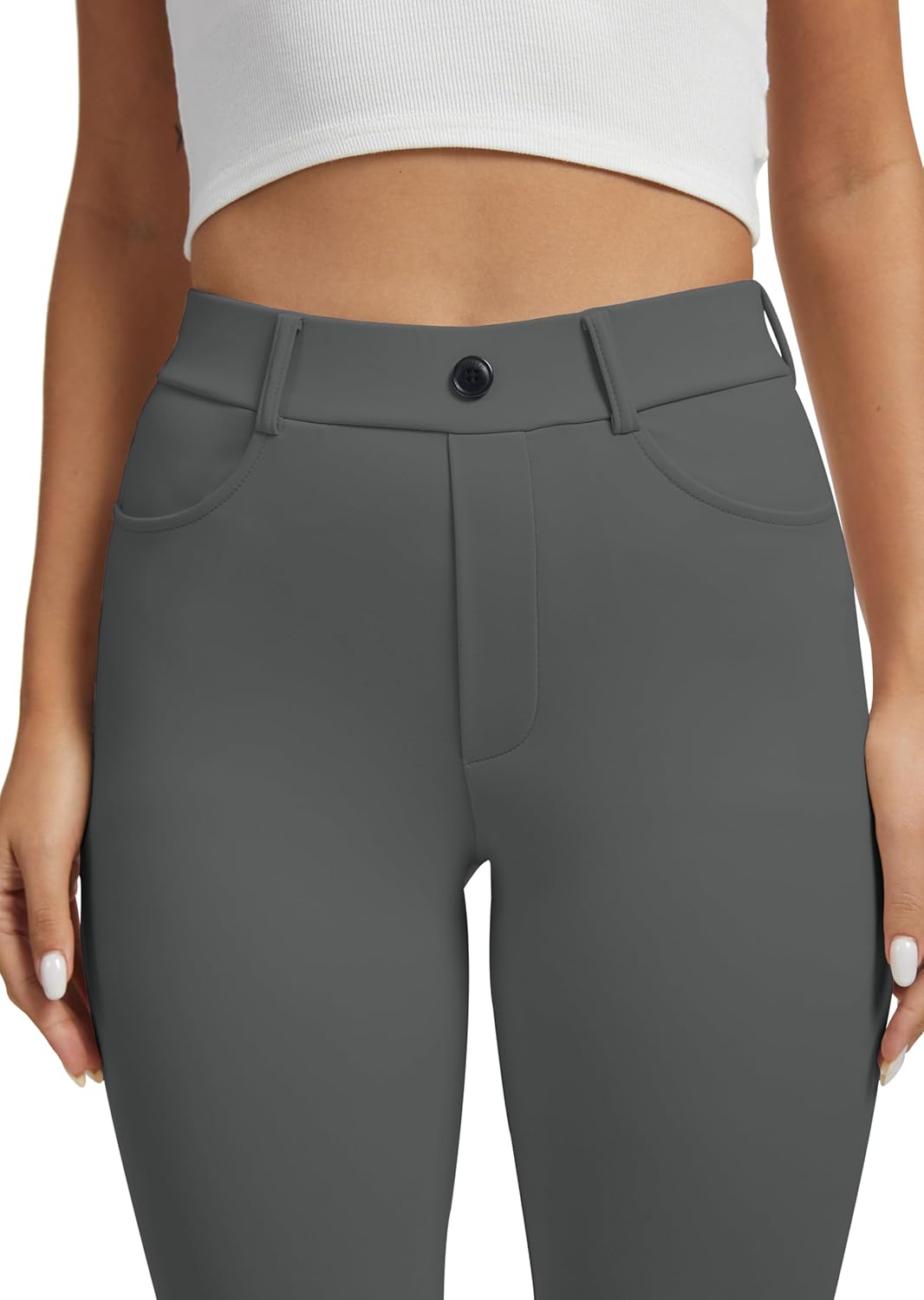 VIMPEP Women’s Stretchy Yoga Dress Pants High Rise Straight Leg with Pockets Casual Petite/Regular 1202 - Image 2