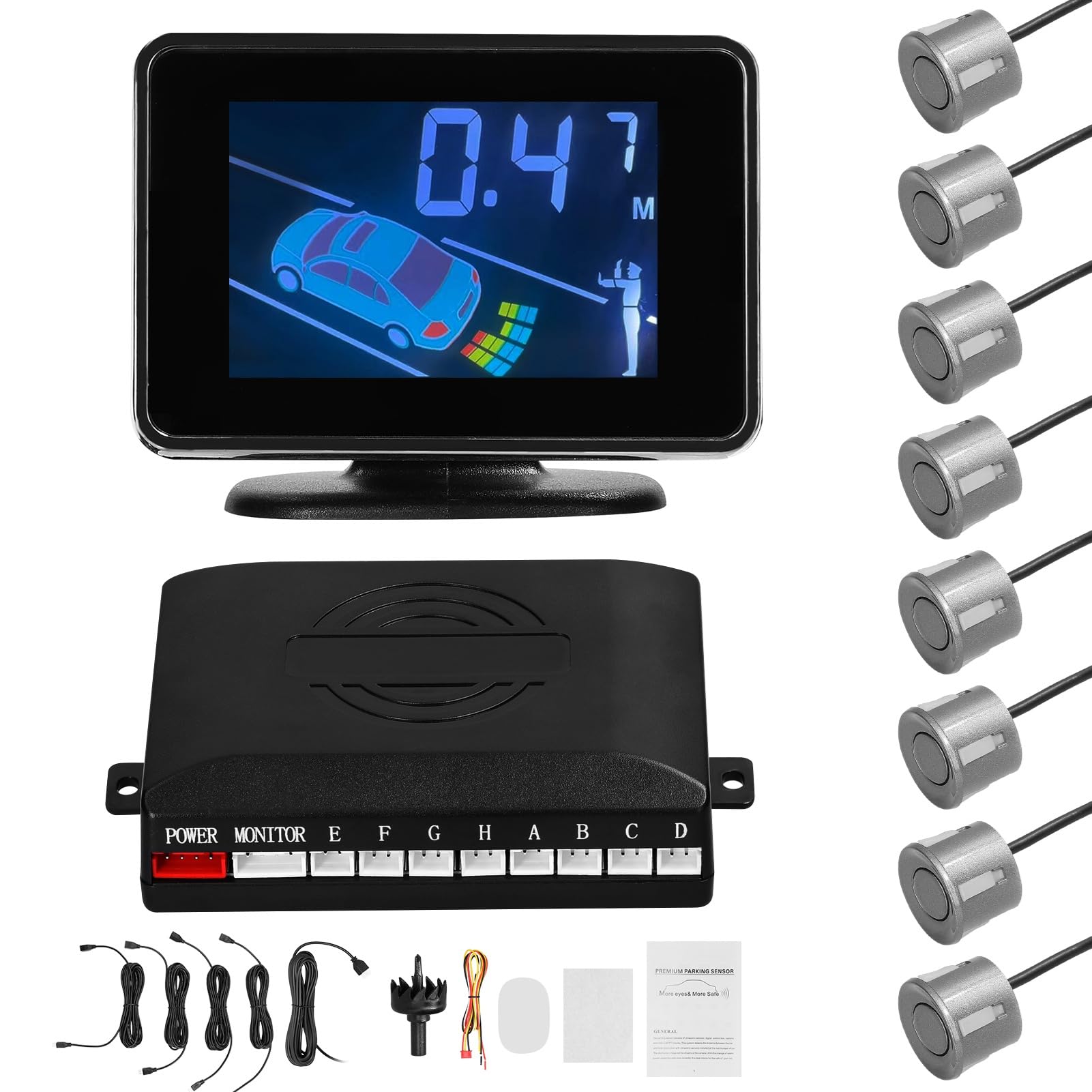 Jeffergarden System Czujników Parkowania Samochodu Cofania ABS z 8 Czujnikami Wyświetlacz LCD 12 V 9 do 16 V Wykrywanie 9,8 Stopy dla Samochodów SUV Kierowcy Asystent Cofania Przy Parkowaniu