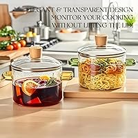 Vista 5 de 2 cacerolas de vidrio con tapa, olla de vidrio borosilicato resistente al calor, olla transparente duradera para sopa, pasta, fideos, comida