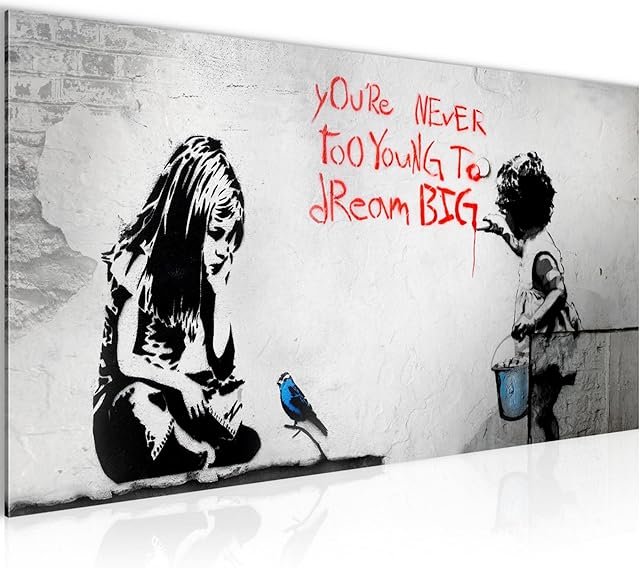 Runa Art Canvas Wall Art Girl Dream Big 1 Piece Non-woven Canvas Prints for Living Room and Bedroom Street Art Grey Red 040612a