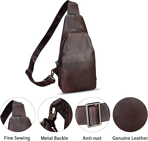 Miniatura 3 de Bolso de cuero genuino para mujeres y hombres hecho a mano de cuero bandolera mochila pecho bolso bandolera bandolera, Café, Mochilas Sling