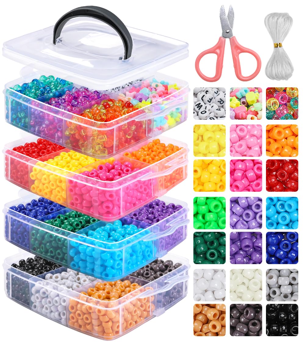IOOLEEM Pony Beads, 4200pcs 27 Colors(Solid & Glitter), Beading Kits for Bracelet, Beads for Friendship Bracelets & Jewelry Making, Easy Storage. 27 Multi-colored