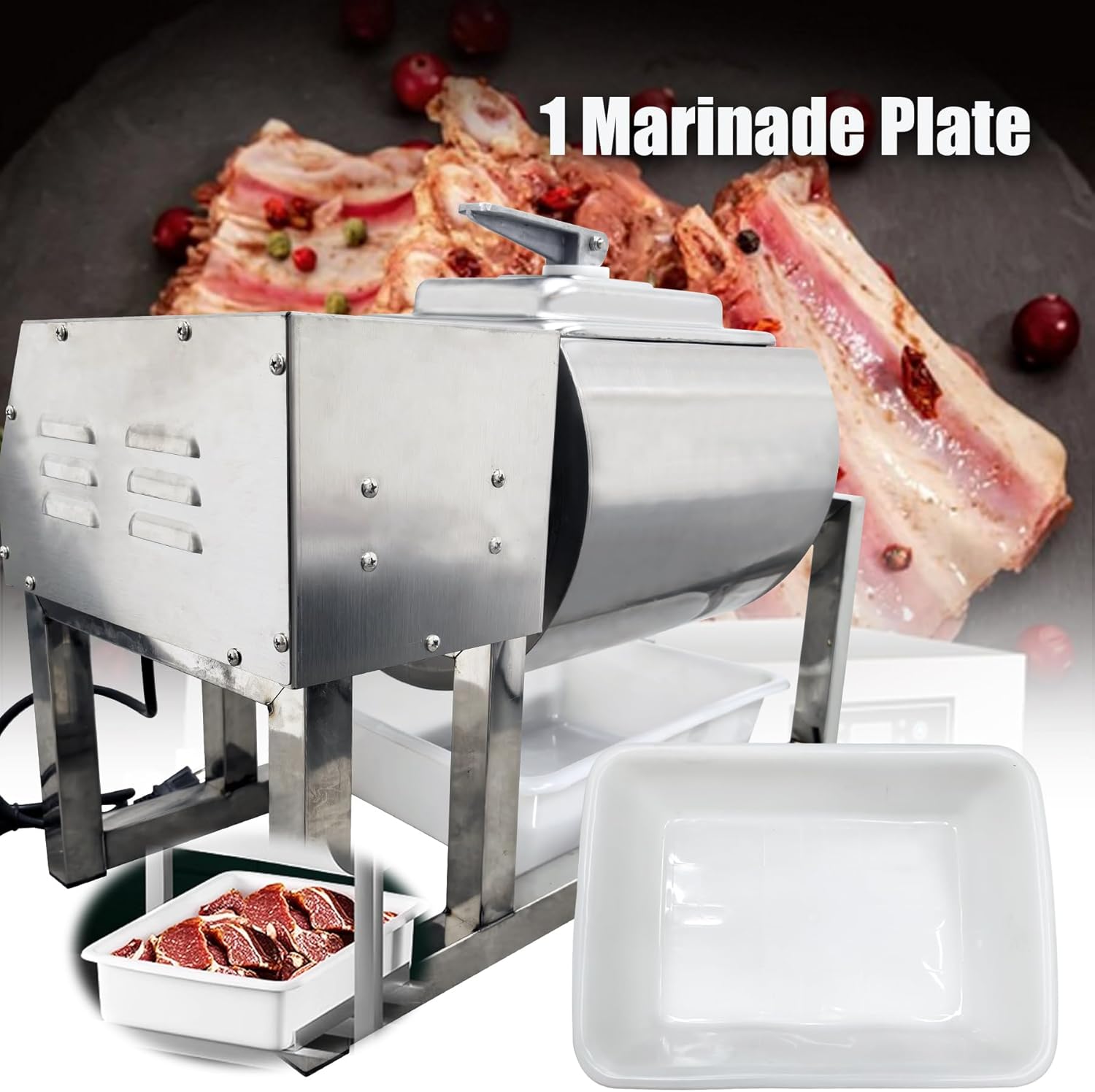 INTSUPERMAI Commercial Meat Tumbler Marinator, Stainless Steel Tumbling Marinator, 110V 40W, Max.20LBS, Bidirectional Rotation,3 Speeds, Meat Tenderizer for Chicken Pork Fish Steak