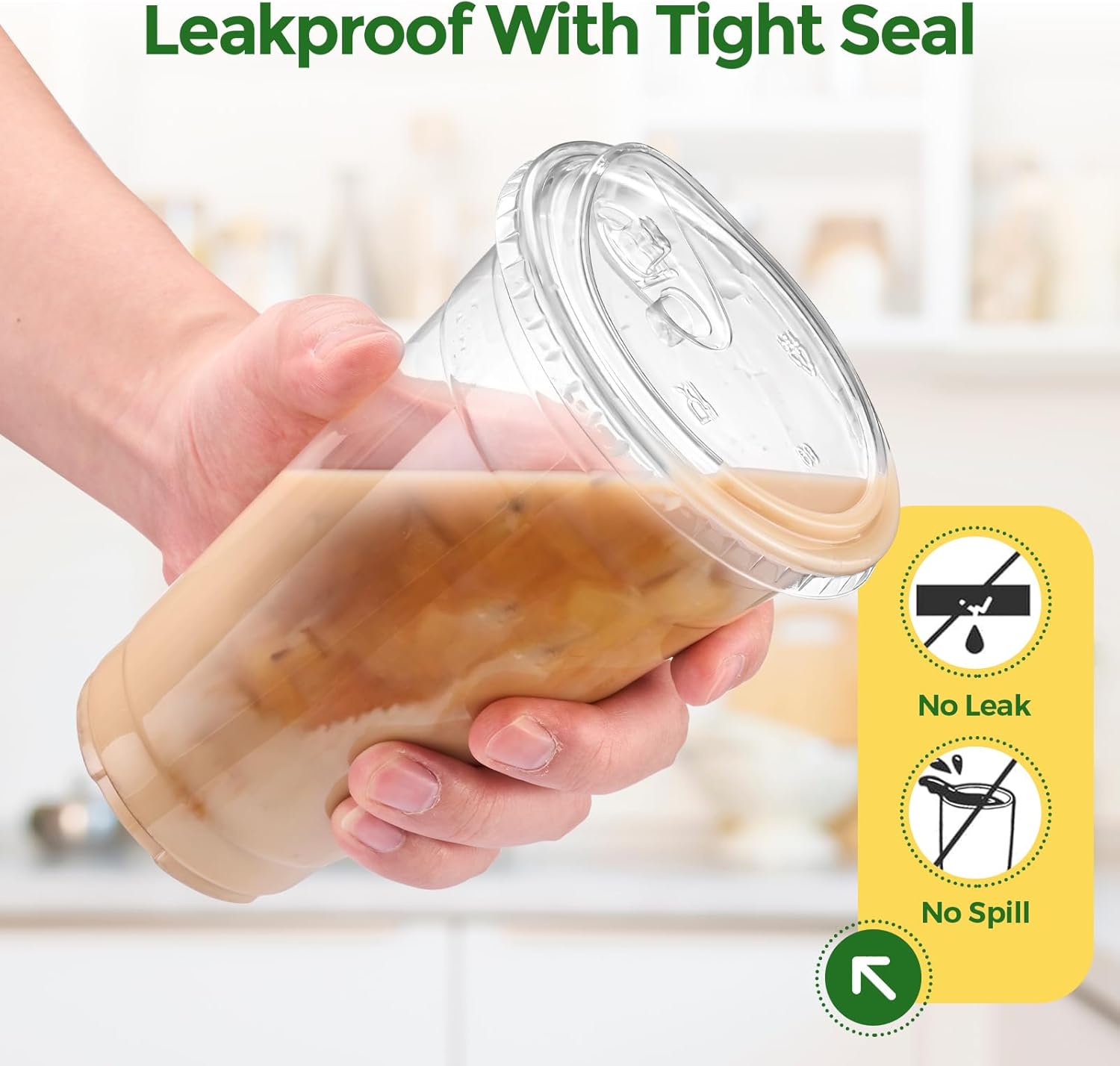 Glotoch Express Clear Plastic Cups with Lids, [100 Sets - 24oz] Disposable Crystal Iced Coffee Cups - Strawless Sip Lids - BPA Free Sturdy To Go Cup for Smoothie Cold Drinks Juice Party Wedding Event - Image 5