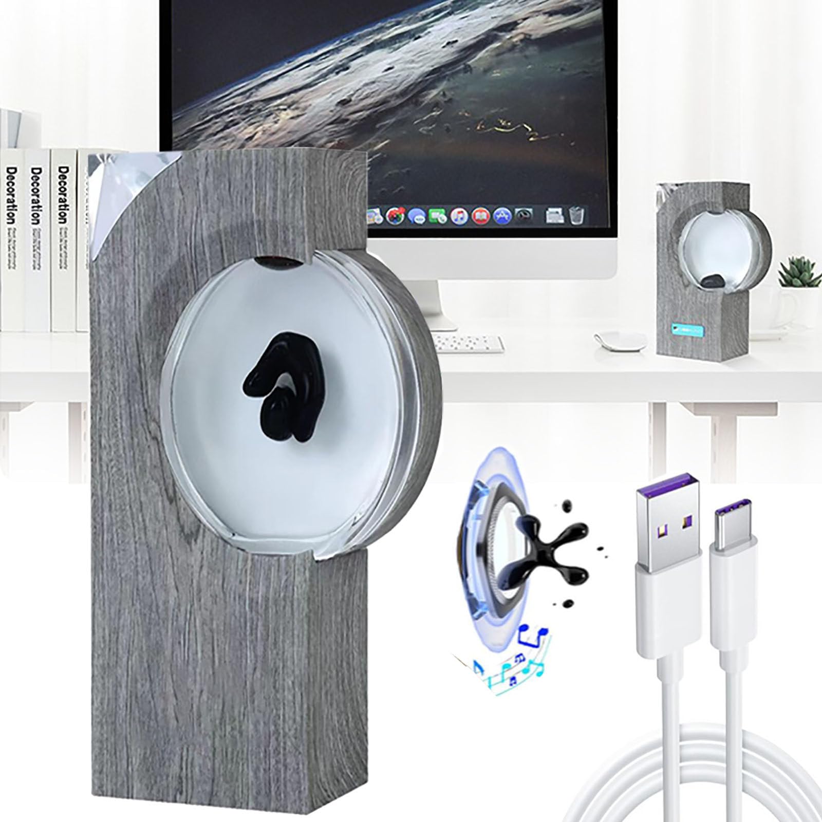 JavoNMagnetic Fluid Speaker Pickup, Ferrofluid Speaker Music Mate/Sound Partner, Theater Audio Music Rhythm Light 360° Surround Sound For Gaming, Car, Pc, Tv, Party And More,Grey