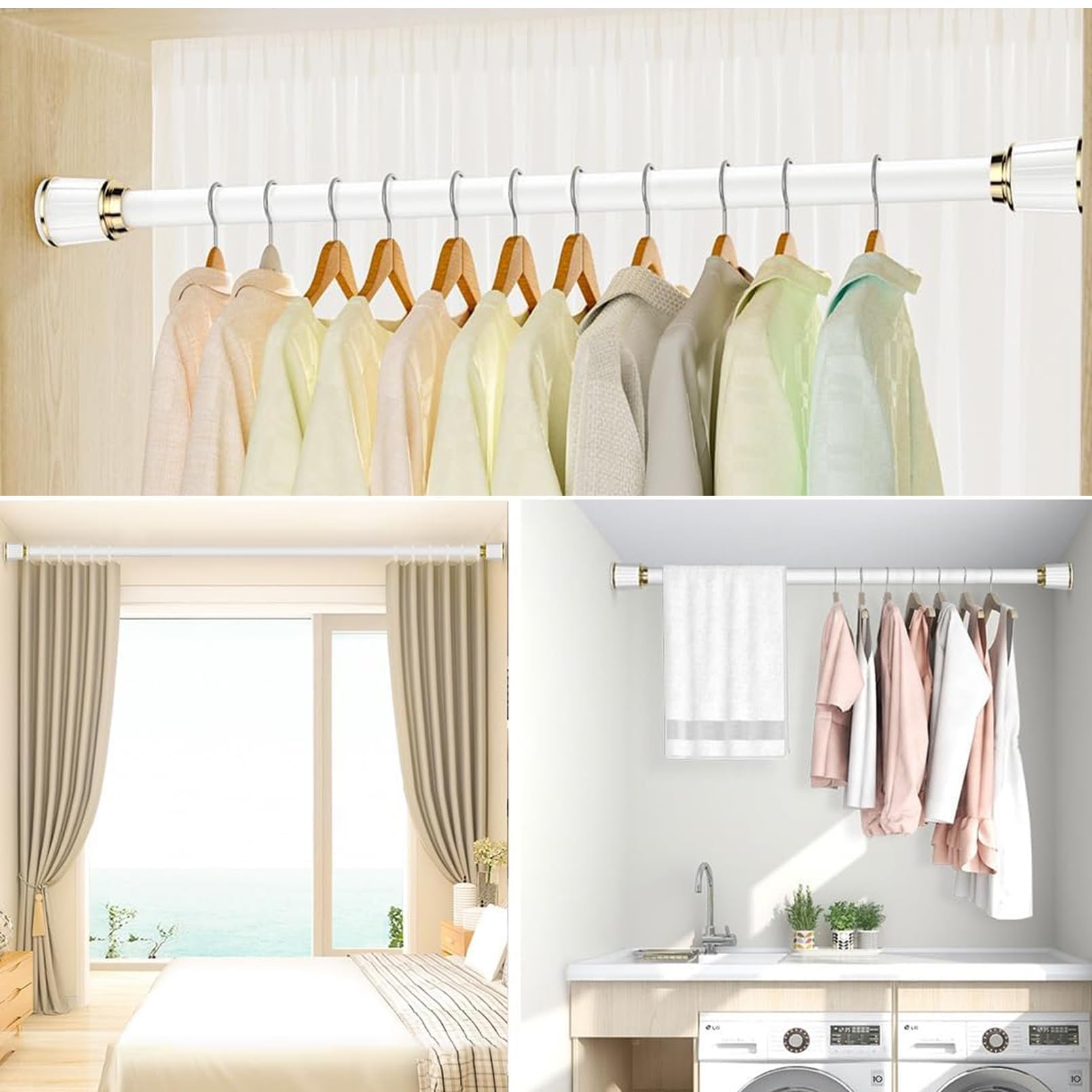Gardinenstange Ohne Bohren, 260-350 cm Teleskopstange Zum Klemmen, für Schrank Schlafzimmer Duschvorhang, Vorhangstange Grün