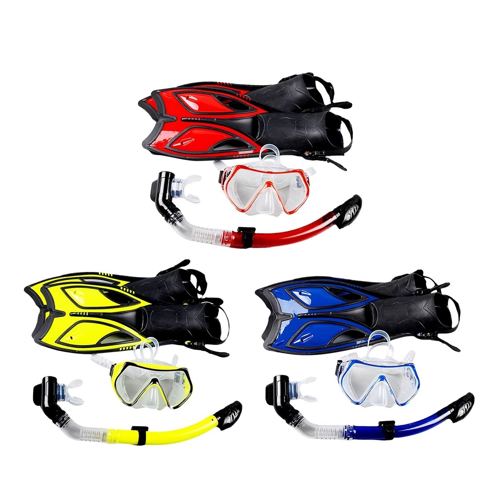 Juego de máscara de Snorkel de Vidrio Templado con Snorkel Completamente seco, Aletas largas y Gafas de Buceo para Adultos