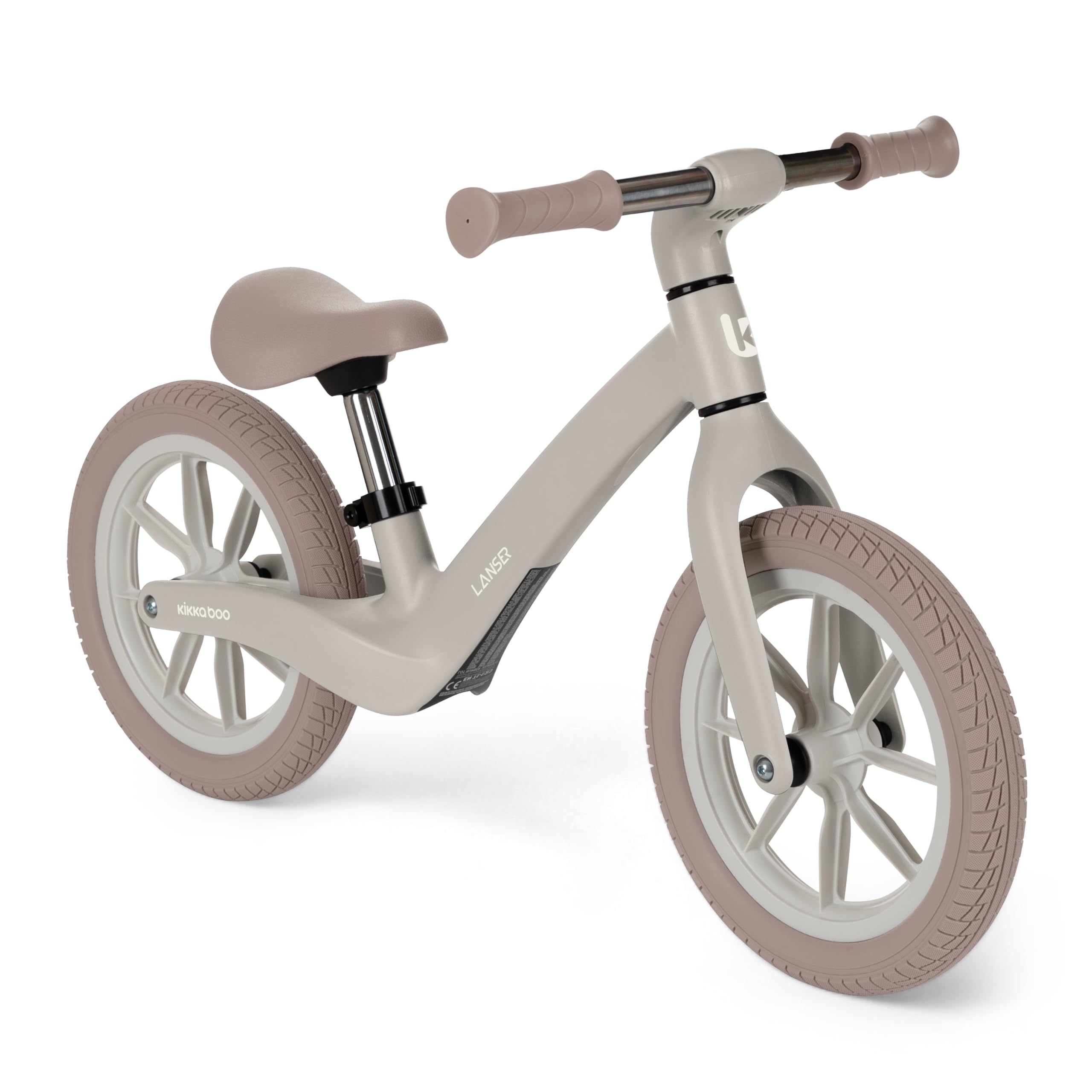 KikkaBoo Laufrad ab 3 Jahre LANSER, Ultraleichtes Balance Bike, 12 Zoll, Verstellbarer Sitz, Fahrrad für Kleinkinder 3-6 Jahre, Beige