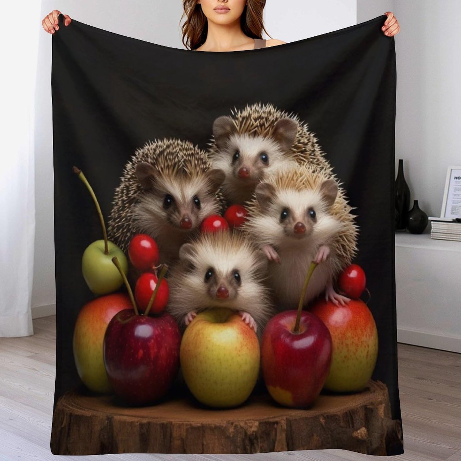 Couverture en flanelle hérisson plaid doux jeté de lit canapé 150x200cm