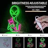 Vista 4 de Alien Neon Sign for Wall Decor Dimmable Aliens Cat Led Lights Signs for Bedroom Green Neon Light for Game Room Man Cave Bedroom Party Decoration