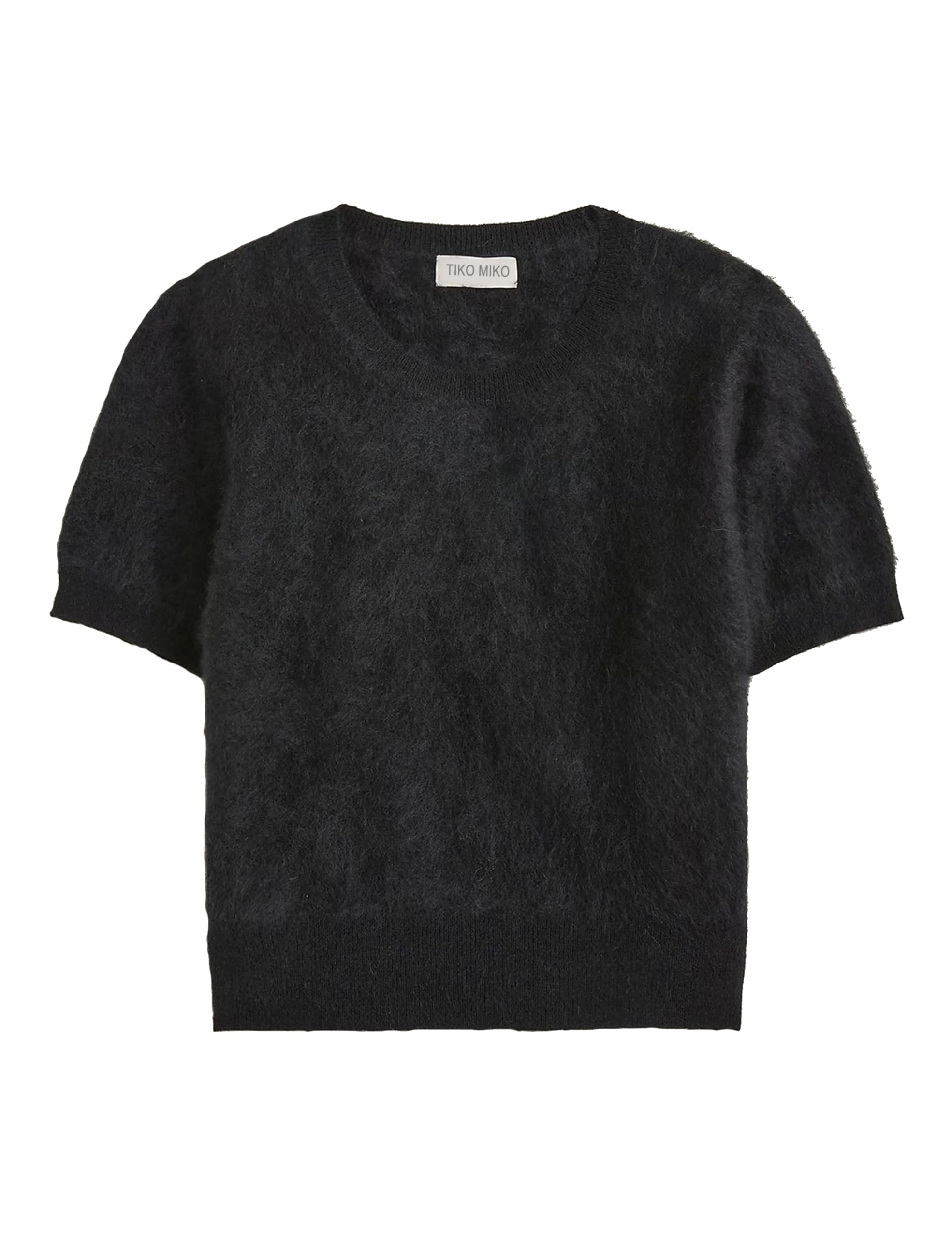Womens Furry Cropped Sweater Short Sleeve Soft Fuzzy Sweater T Shirt Loose Casual Knit Pullover