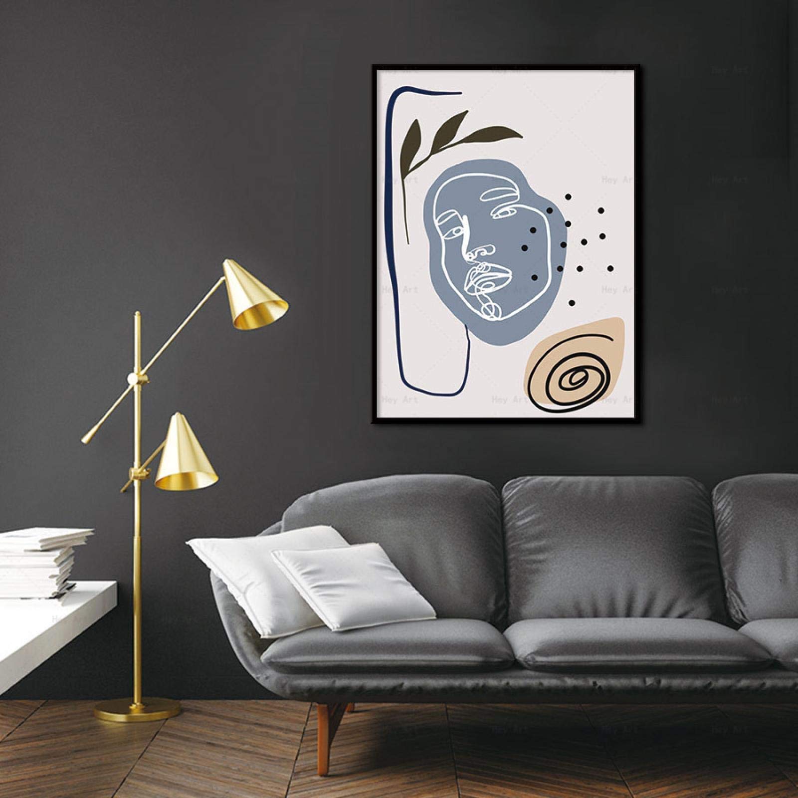 Affiche d'art mural femmes visage dessin au trait nordique 60x80 cm