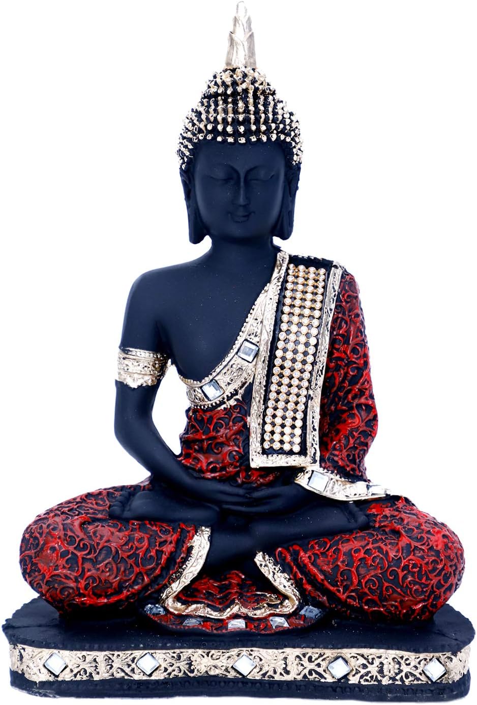 Global Grabbers New 25 Centimetre Meditating Sitting Buddha Statue showpiece Idol Home Decor Items for Living Room and Gifts (RD_BLK)