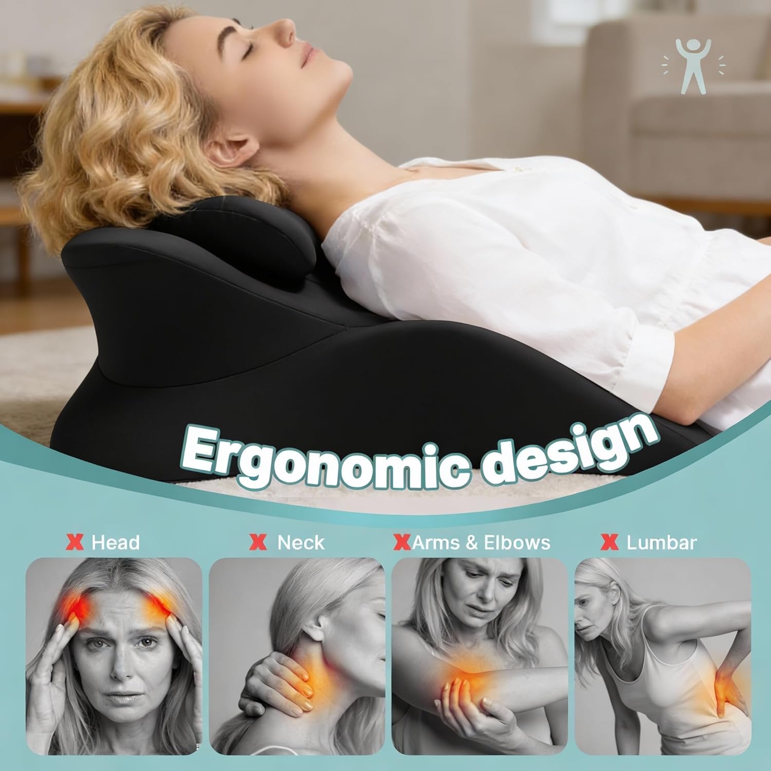 27° Ergonomic Memory Foam Support Pillow, Angled Wedge Cushion for Neck, Back & Multi-Position Comfort (Purple & White)
