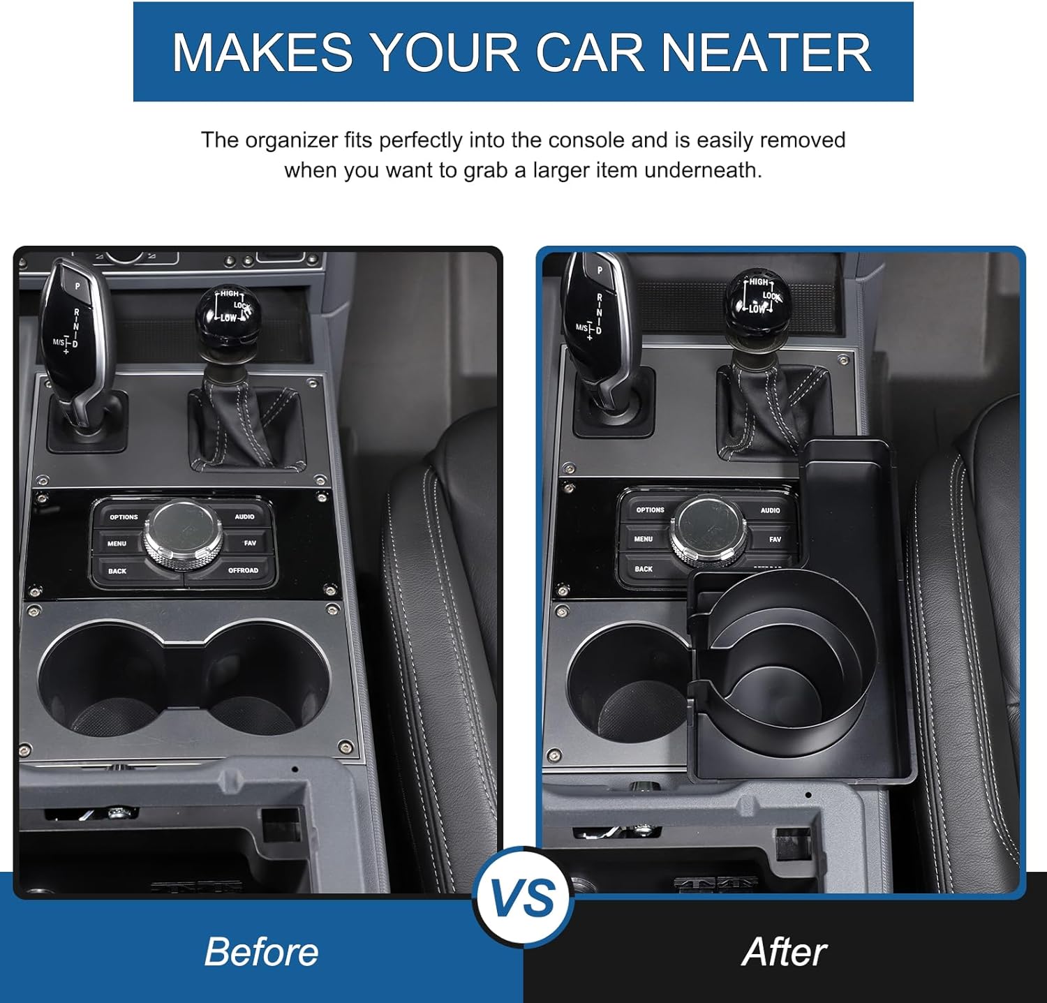 Center Console Organizer Compatible with INEOS Grenadier 2020-2024, 2-in-1 Center Console Storage Box Cup Holder ABS Material Insert Tray Accessories