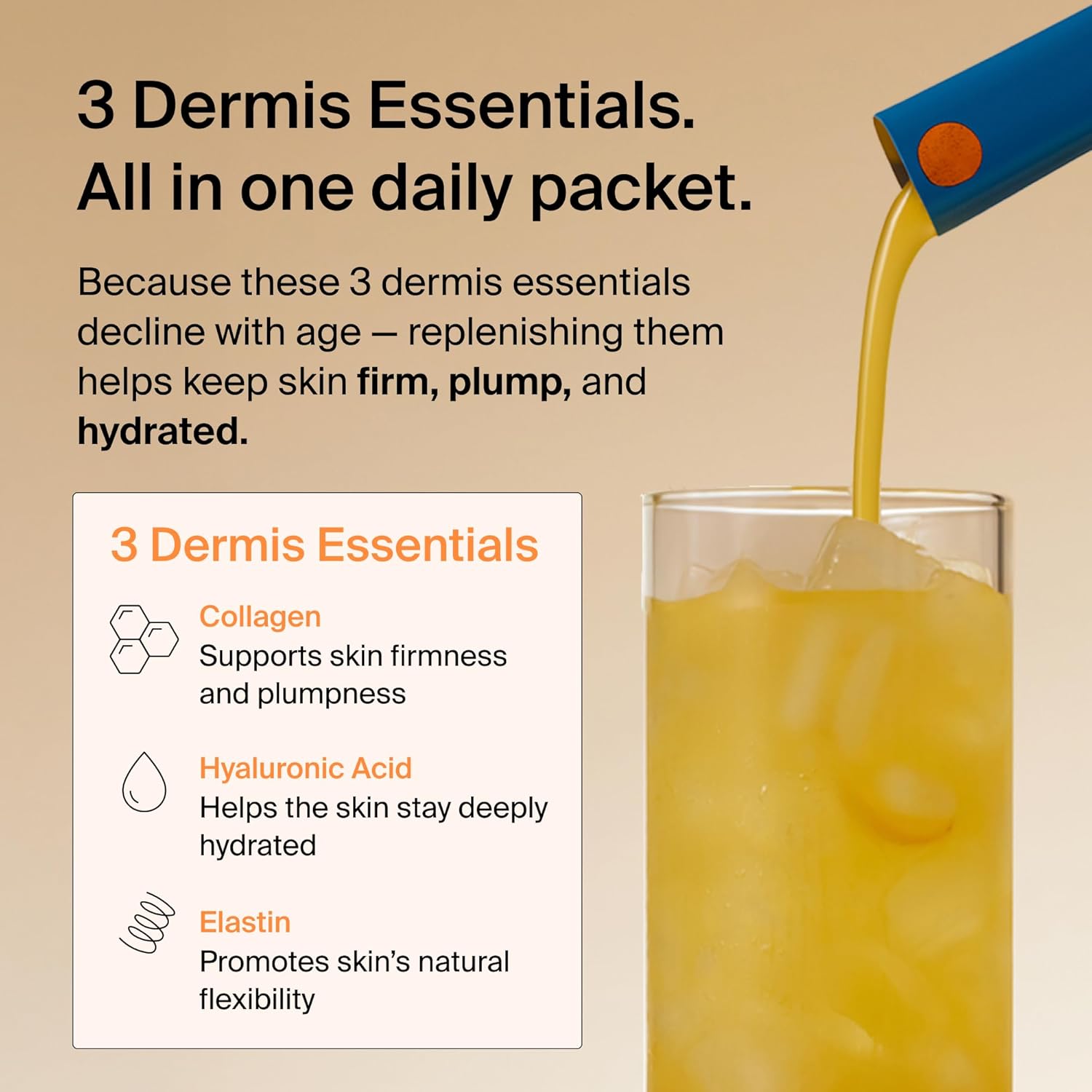 Ownist Triple Collagen Liquid Packets On-The-Go - Peptides with Hydrolyzed Marine Collagen, Elastin, Hyaluronic Acid and Vitamin for Healthy Skin - Orange Flavor - 14 Individual Stick Packs - Image 4